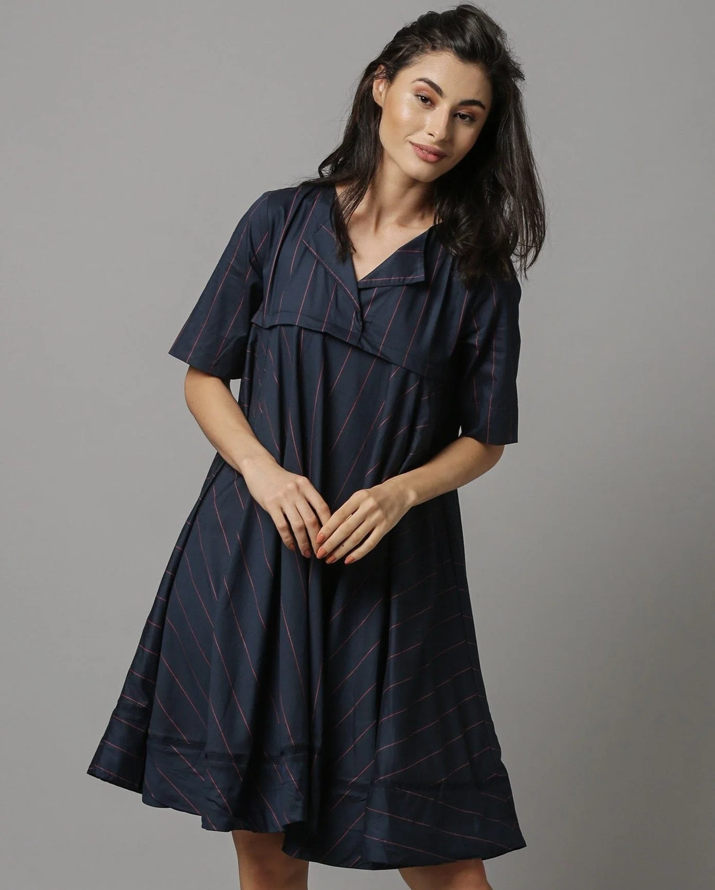 Rareism Women 45200 Navy Dress Short Sleeves