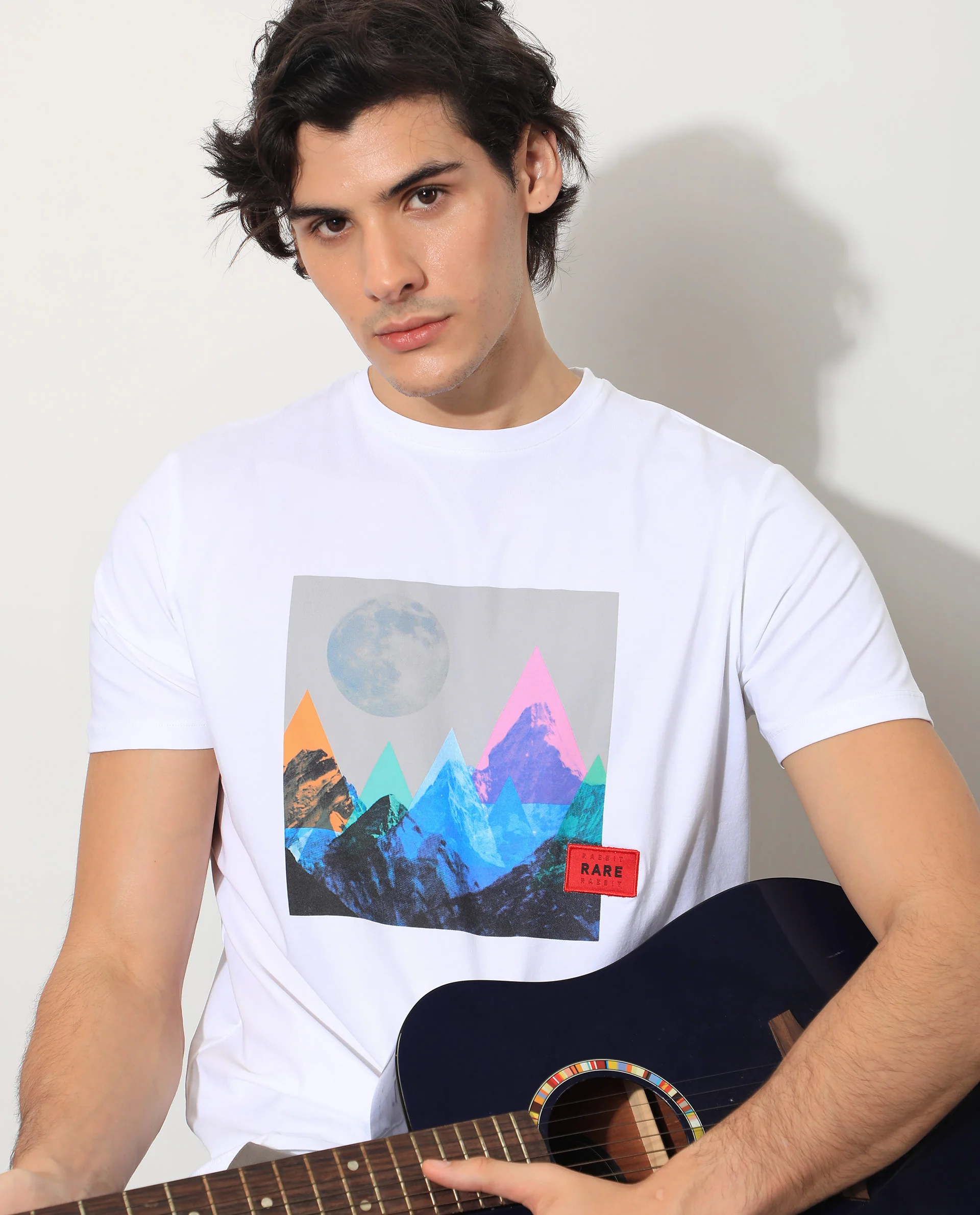 Rare Rabbit Men's Oden White Cotton Graphic Print Slim Fit Half Sleeve Crew Neck T-Shirt - Image 2