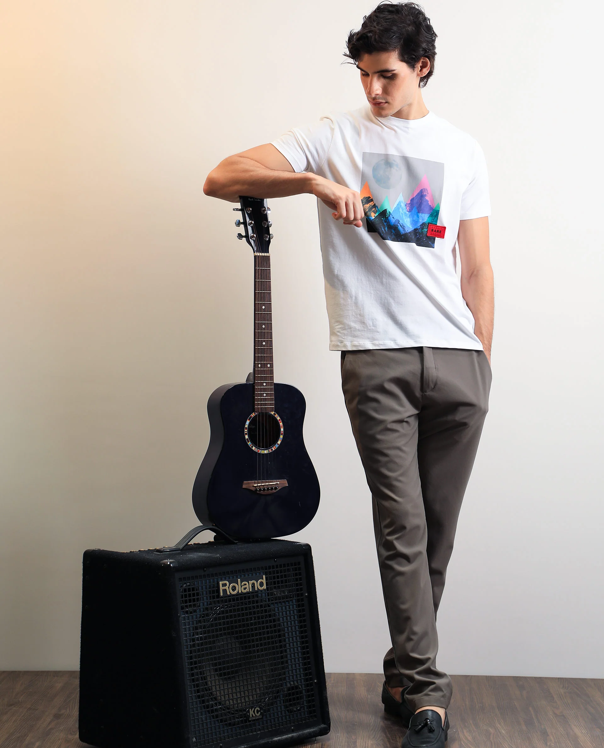 Rare Rabbit Men's Oden White Cotton Graphic Print Slim Fit Half Sleeve Crew Neck T-Shirt - Image 3