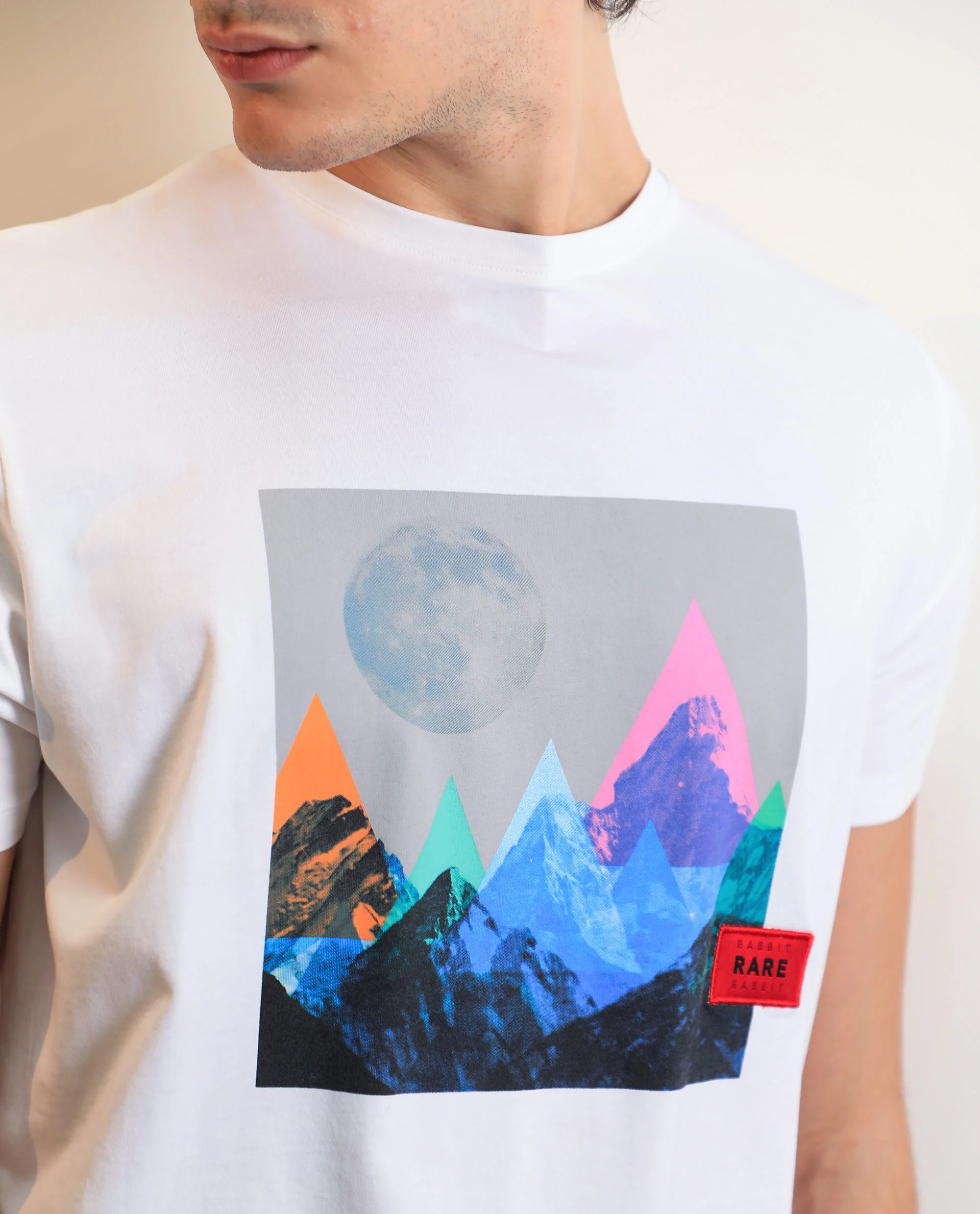 Rare Rabbit Men's Oden White Cotton Graphic Print Slim Fit Half Sleeve Crew Neck T-Shirt - Image 5