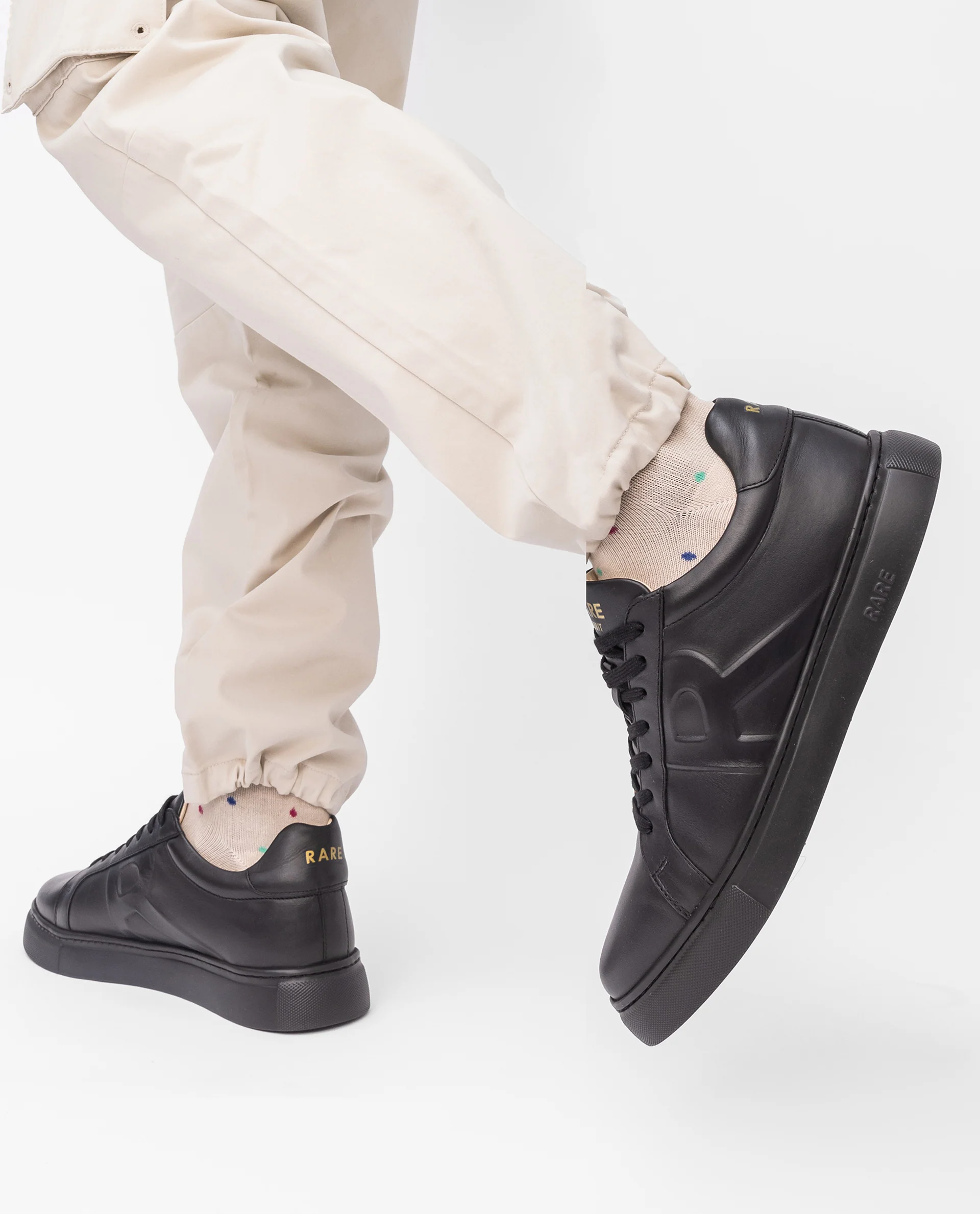 Rare Rabbit Men's Odessa Black Genuine Leather Round Toe Low-Top Lace-Up Monochromatic Sneaker - Image 2