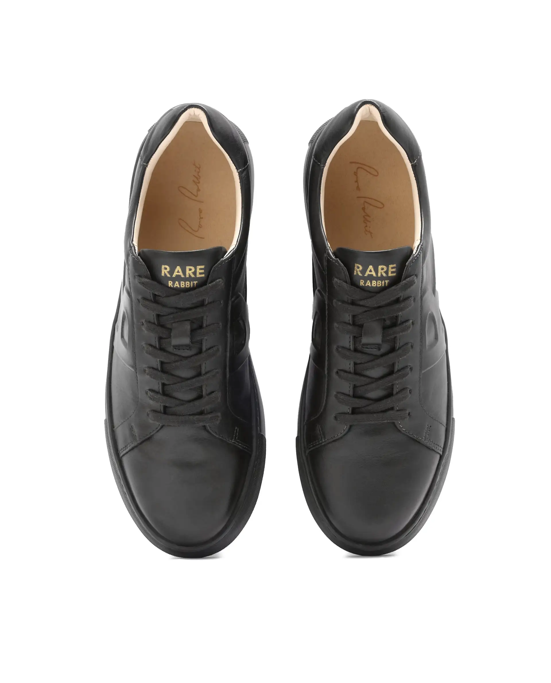 Rare Rabbit Men's Odessa Black Genuine Leather Round Toe Low-Top Lace-Up Monochromatic Sneaker - Image 4