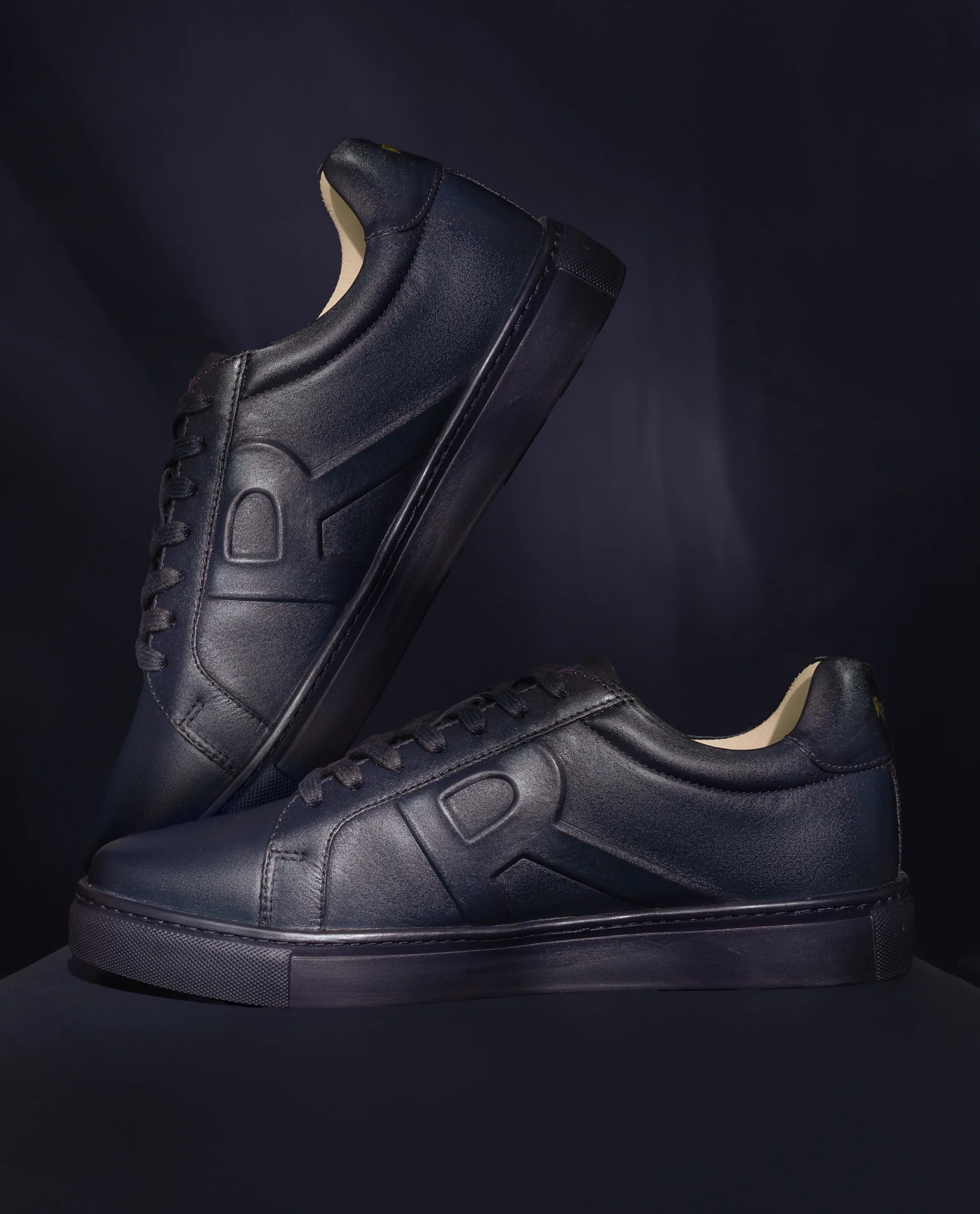 Rare Rabbit Men's Odessa Navy Genuine Leather Round Toe Low-Top Lace-Up Monochromatic Sneaker - Image 2