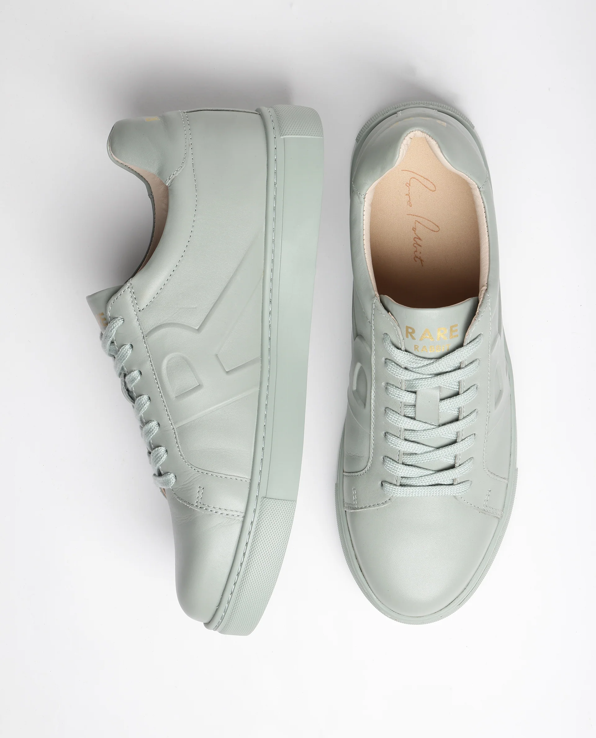 Rare Rabbit Men's Odessa Pastel Sage Genuine Leather Round Toe Low-Top Lace-Up Monochromatic Sneaker - Image 2