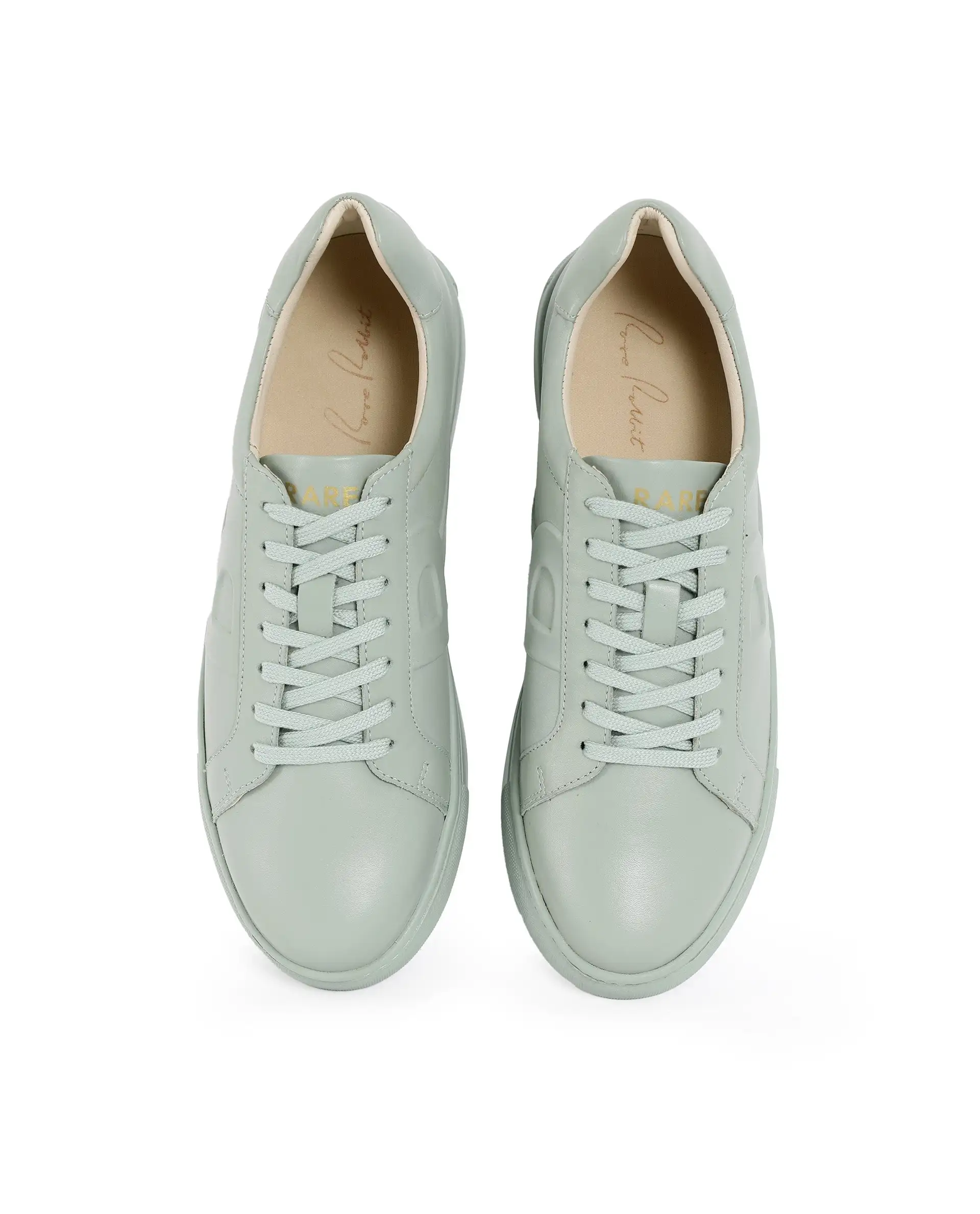 Rare Rabbit Men's Odessa Pastel Sage Genuine Leather Round Toe Low-Top Lace-Up Monochromatic Sneaker - Image 4