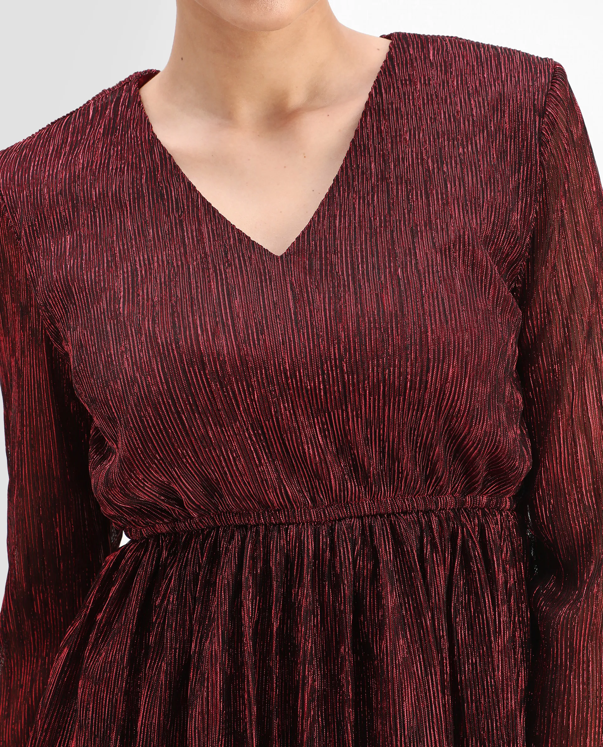 Rareism Women's Odim Metalic Red Polyester V-Neck Shimmer Regular Fit Top - Image 3