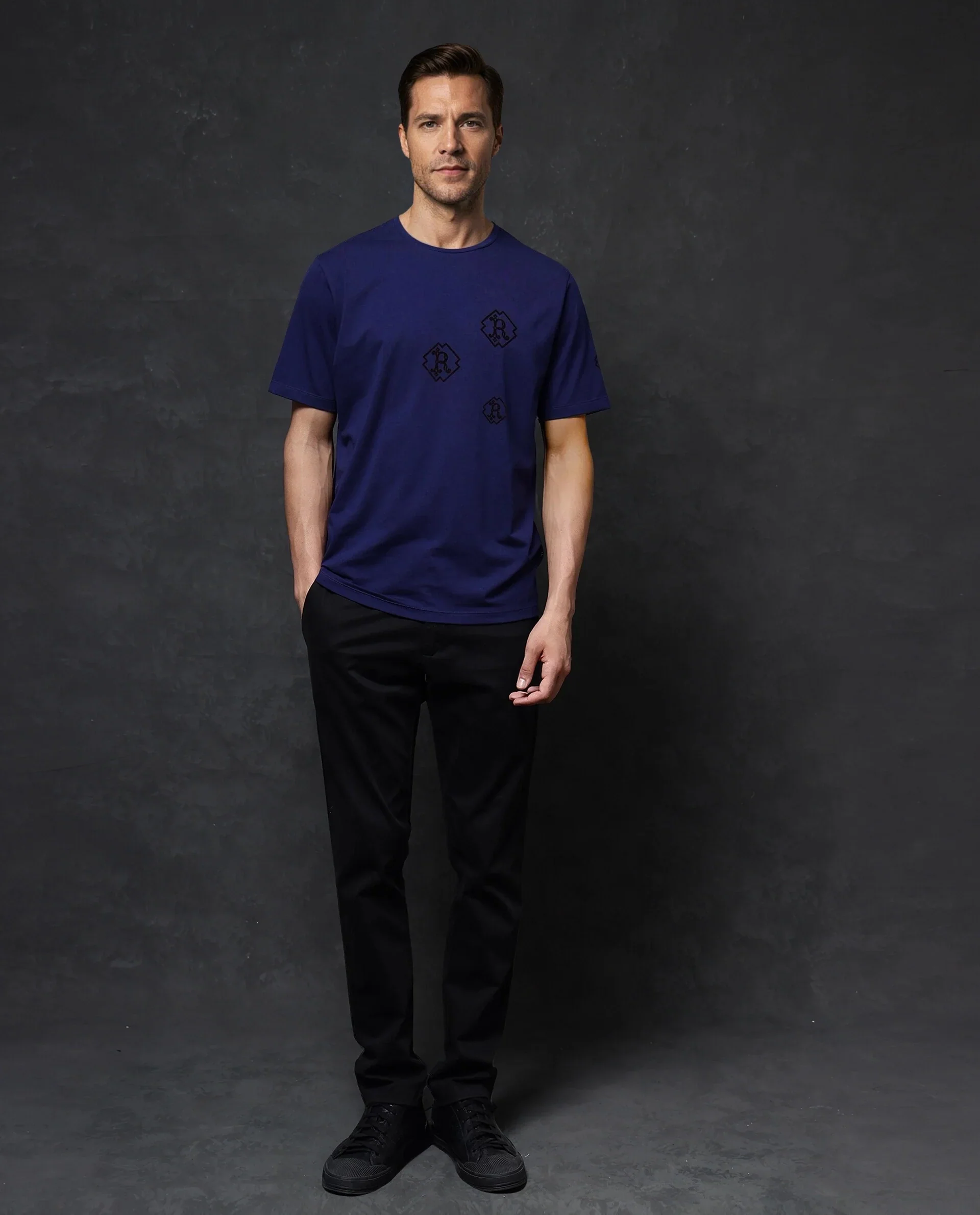 Rare Rabbit Men's Odon Navy Cotton Blend Graphic Print Regular Fit Half Sleeve Crew Neck T-Shirt - Image 3