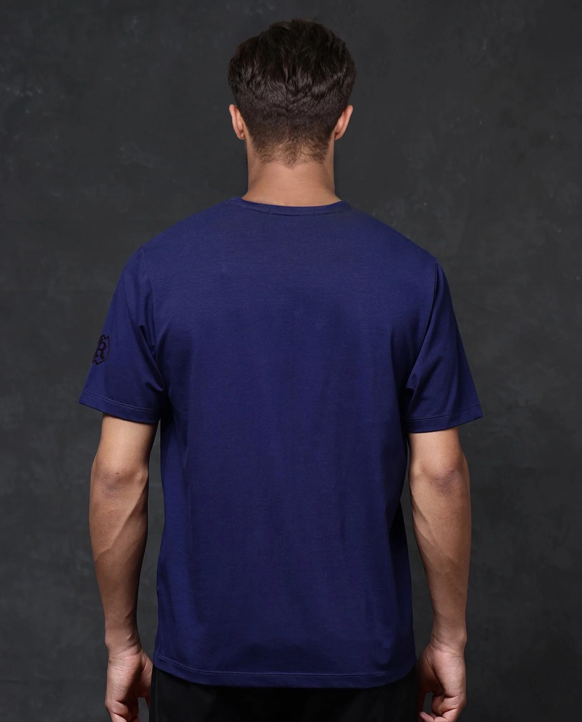 Rare Rabbit Men's Odon Navy Cotton Blend Graphic Print Regular Fit Half Sleeve Crew Neck T-Shirt - Image 4
