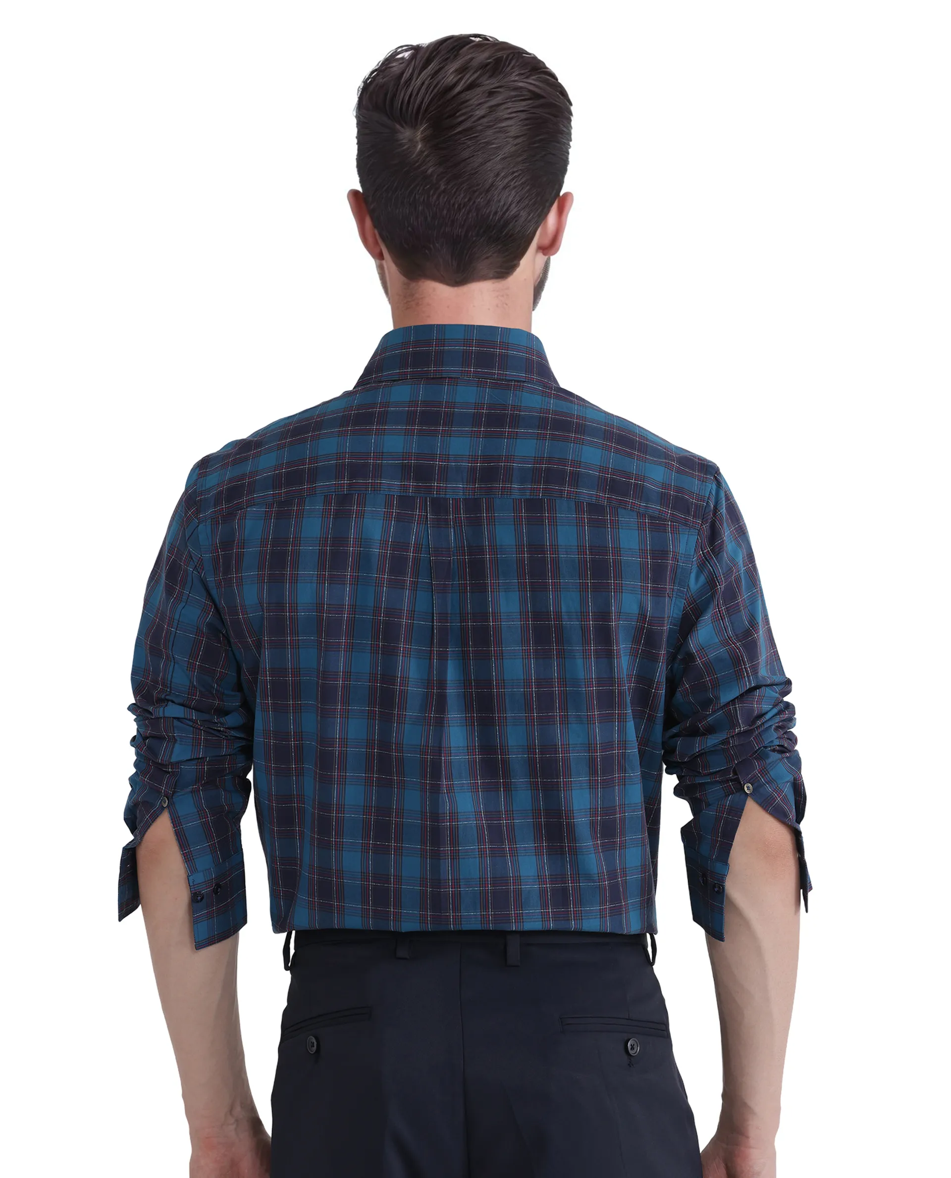 Rare Rabbit Men's Odra Blue Checked Print Boxy Fit Full Sleeve Collared Shirt - Image 4
