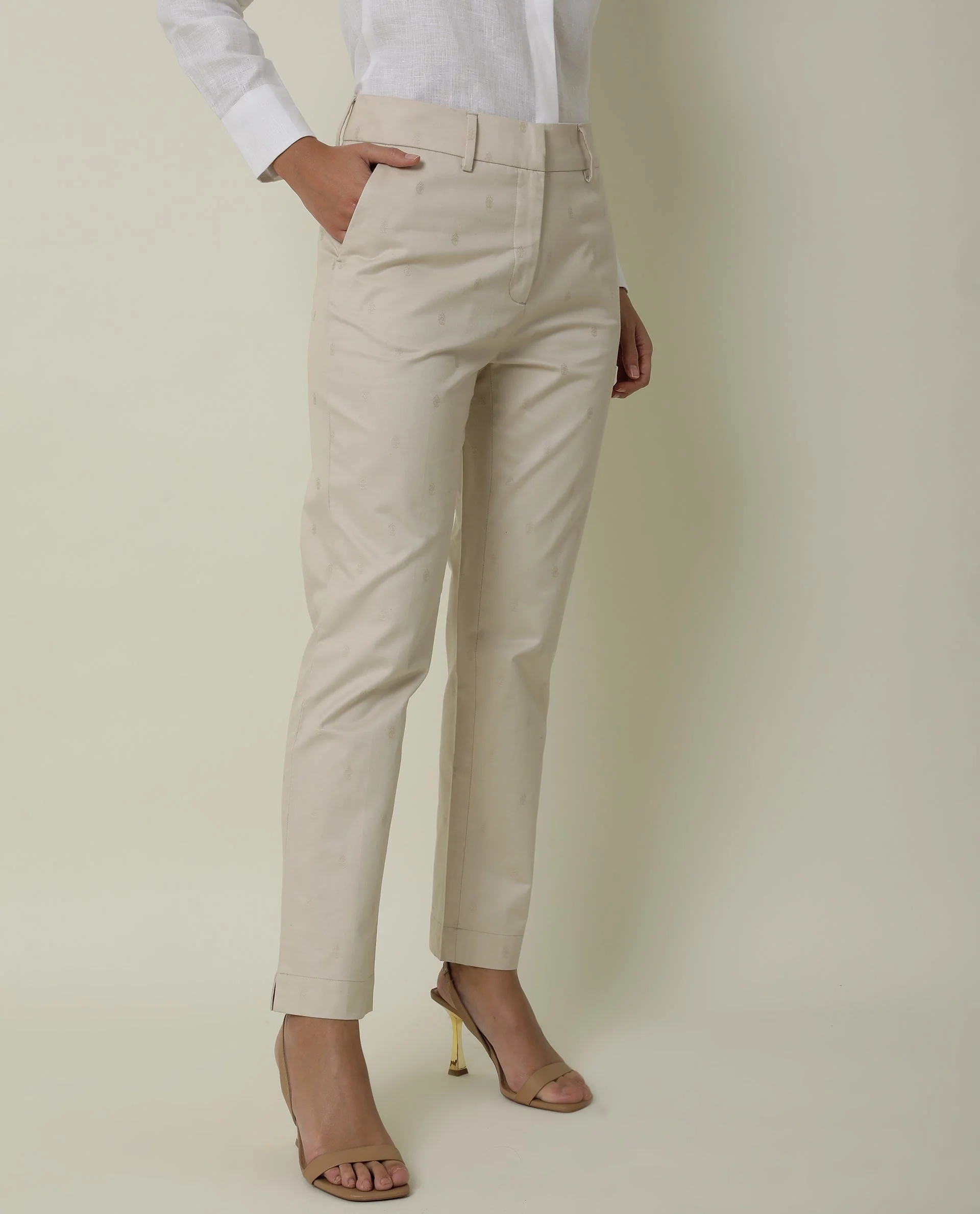 Rareism Women's Odyssey Beige Viscose Plain Ankle Length Tailored Trouser - Image 2