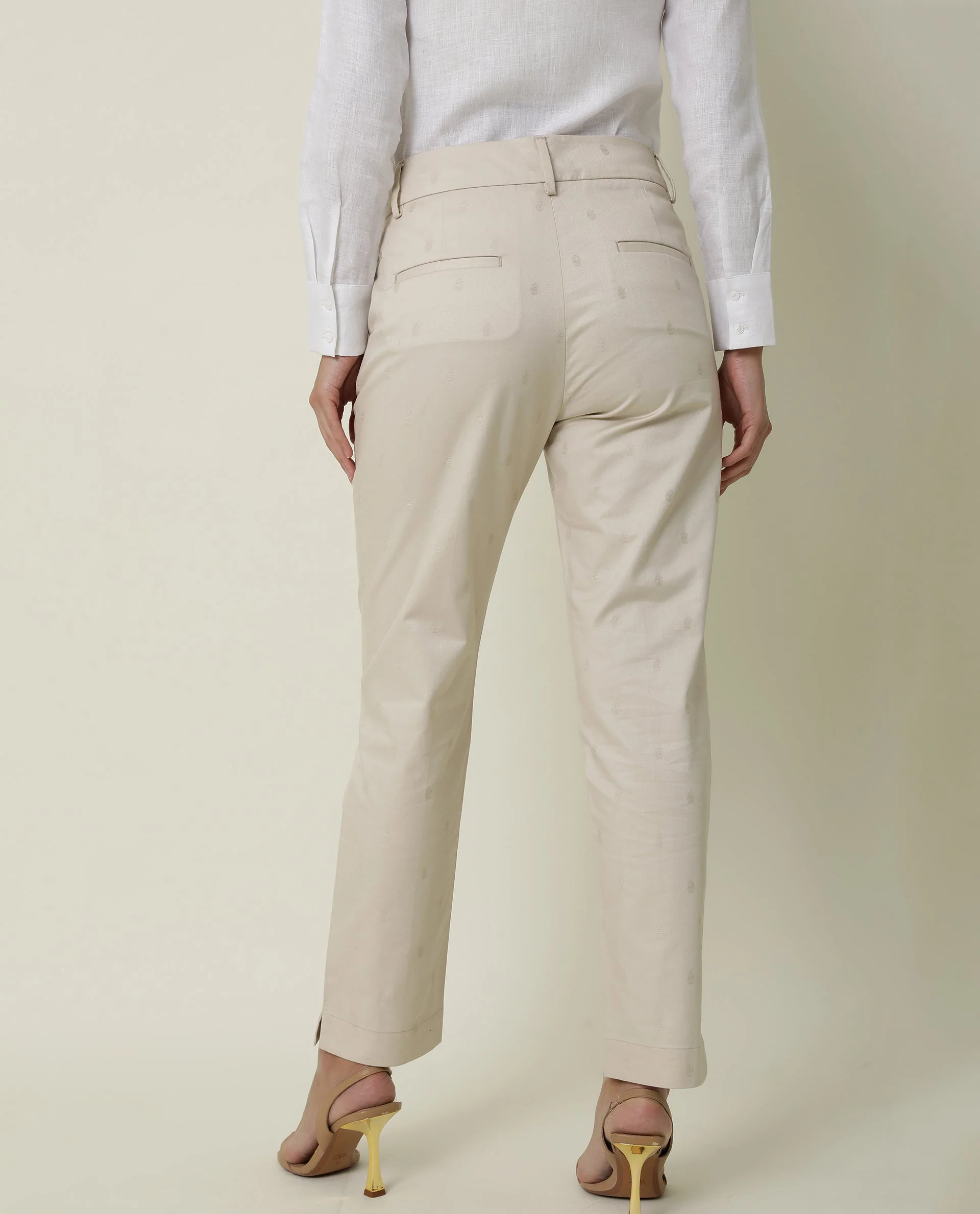 Rareism Women's Odyssey Beige Viscose Plain Ankle Length Tailored Trouser - Image 4