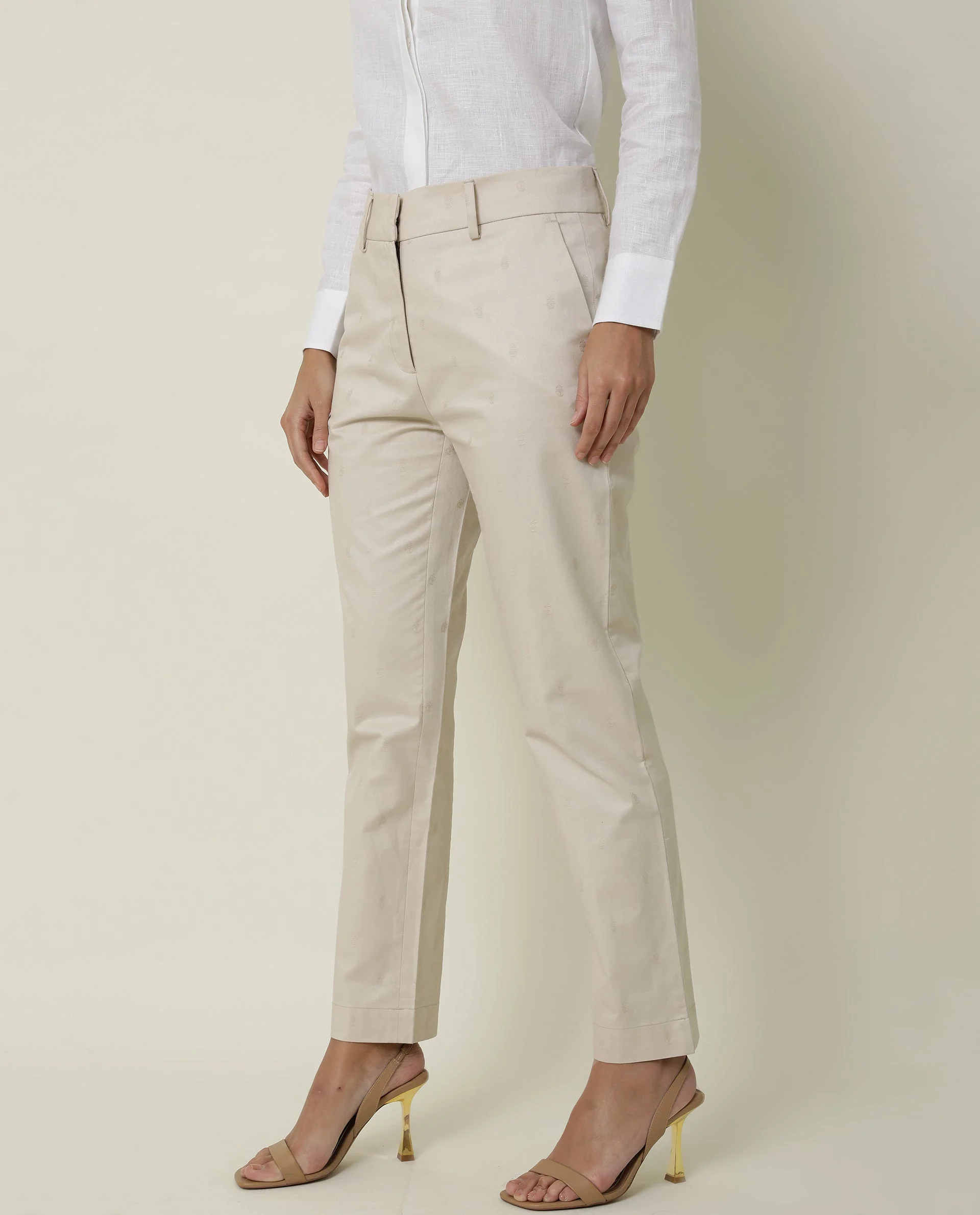 Rareism Women's Odyssey Beige Viscose Plain Ankle Length Tailored Trouser - Image 5
