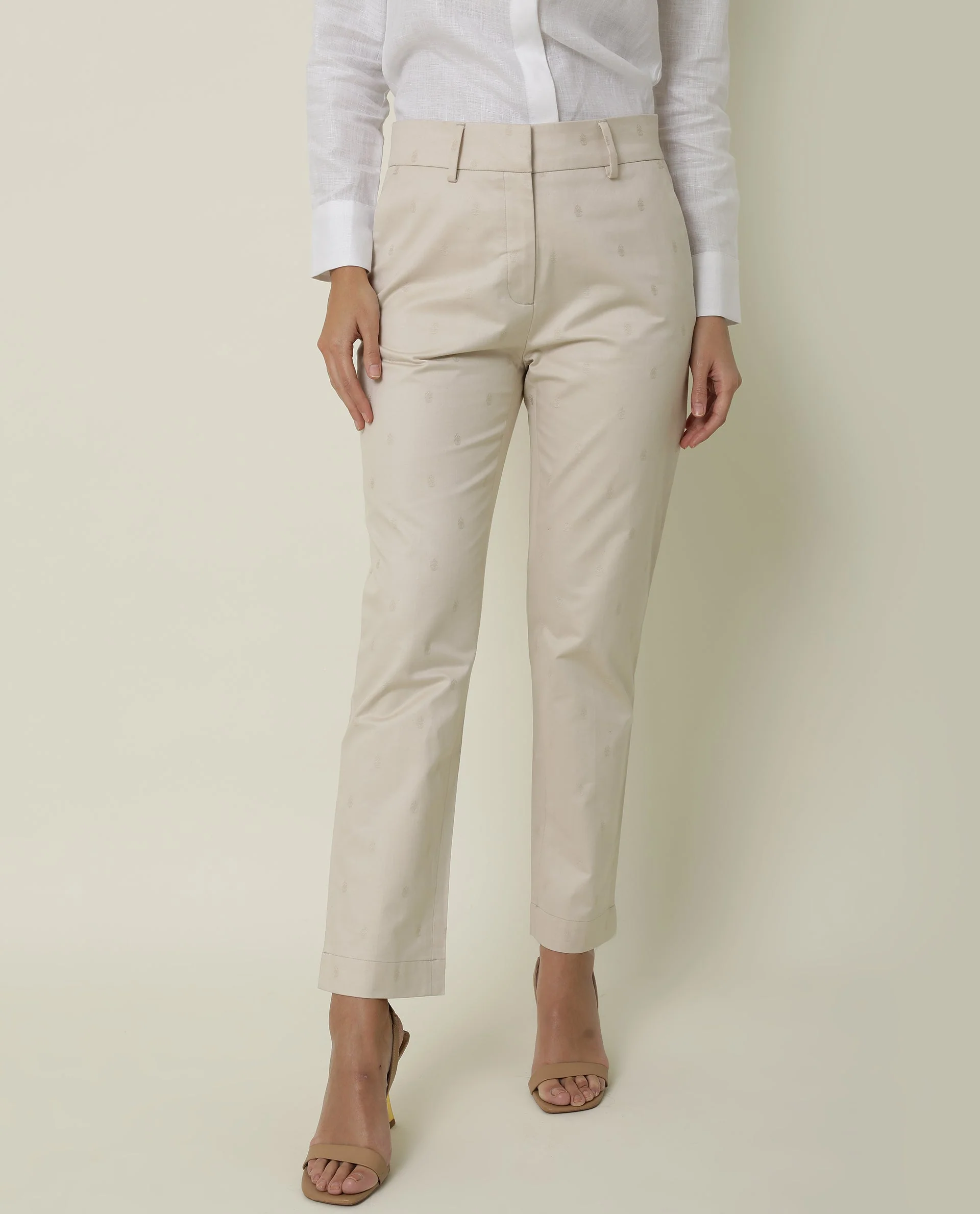 Rareism Women's Odyssey Beige Viscose Plain Ankle Length Tailored Trouser - Image 6