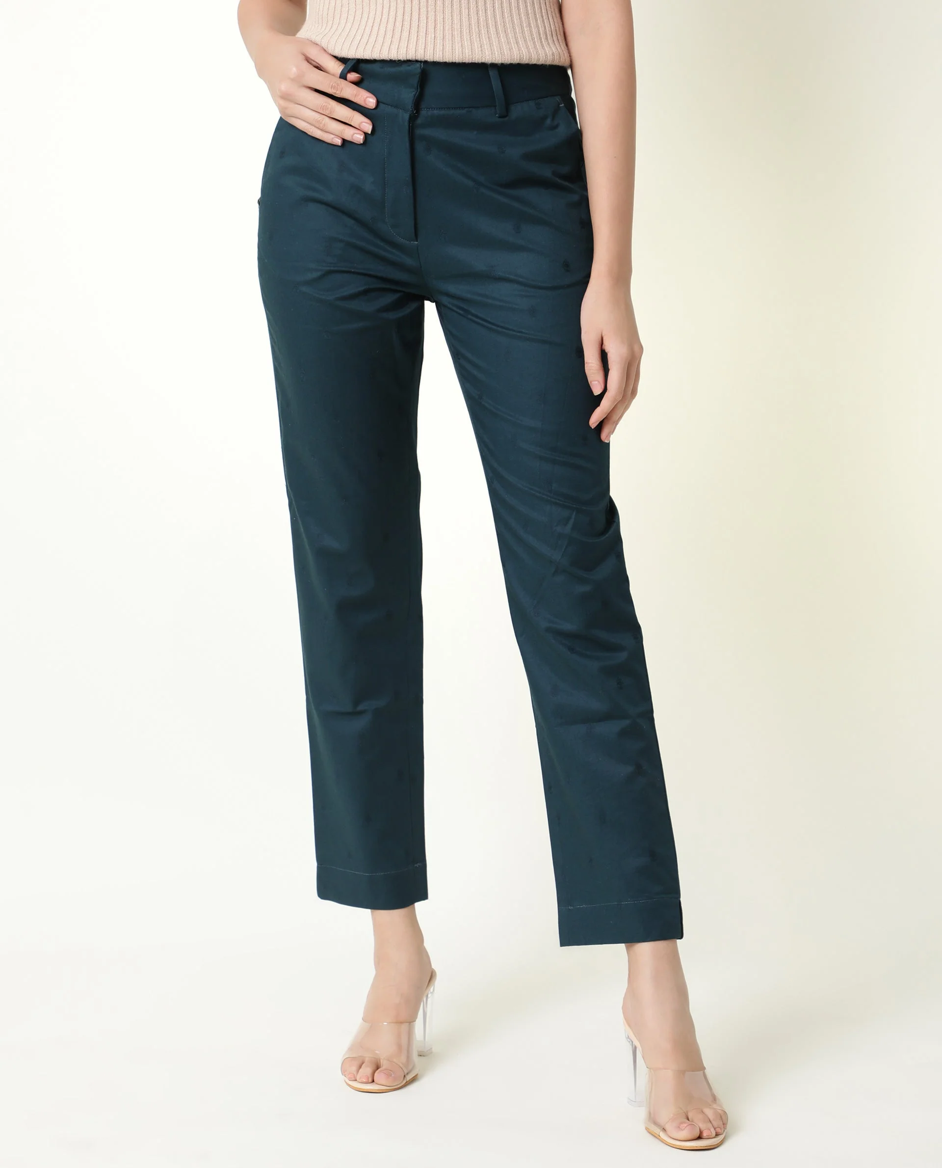 Rareism Women's Odyssey Petrol Viscose Plain Ankle Length Tailored Trouser - Image 2
