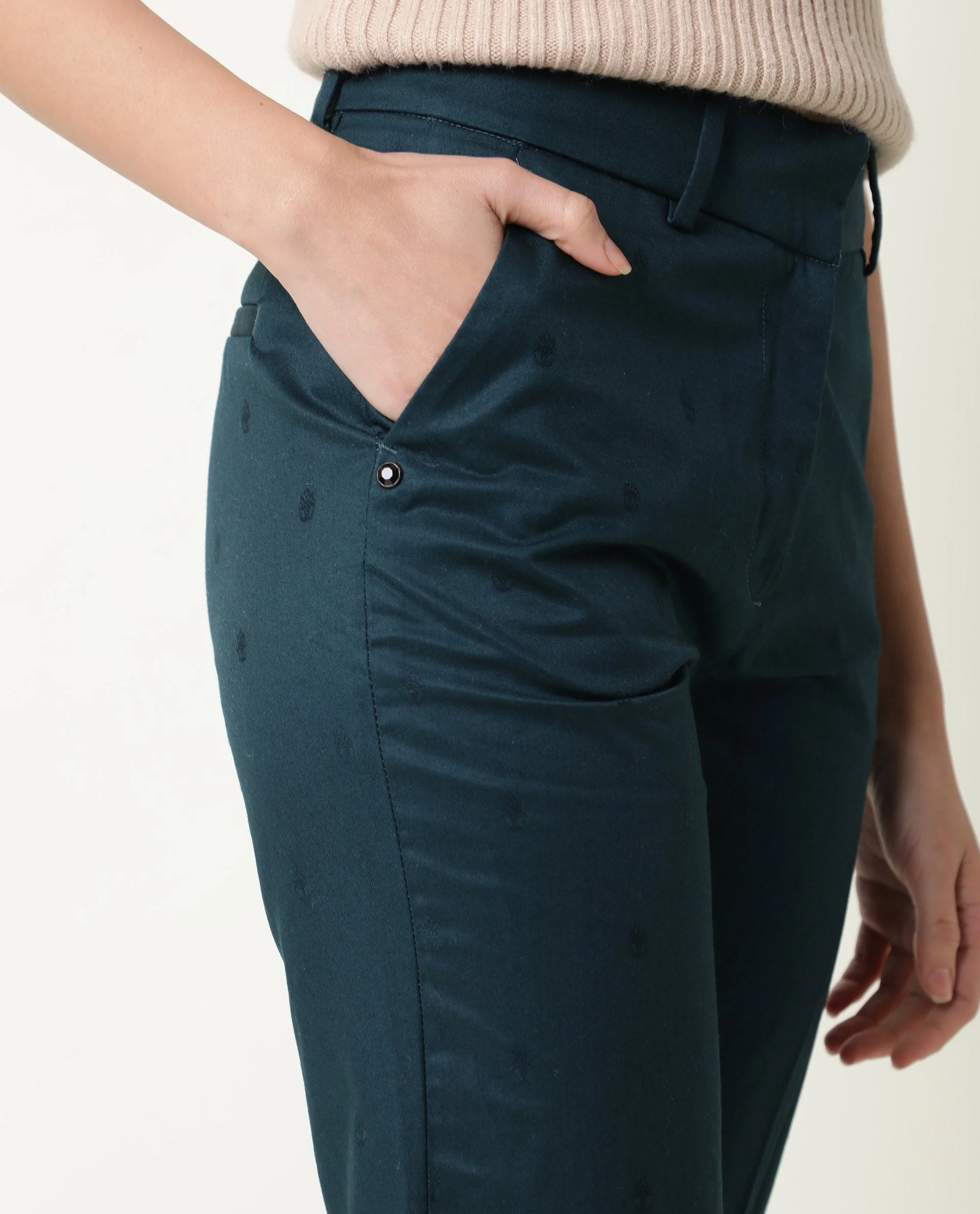 Rareism Women's Odyssey Petrol Viscose Plain Ankle Length Tailored Trouser - Image 3