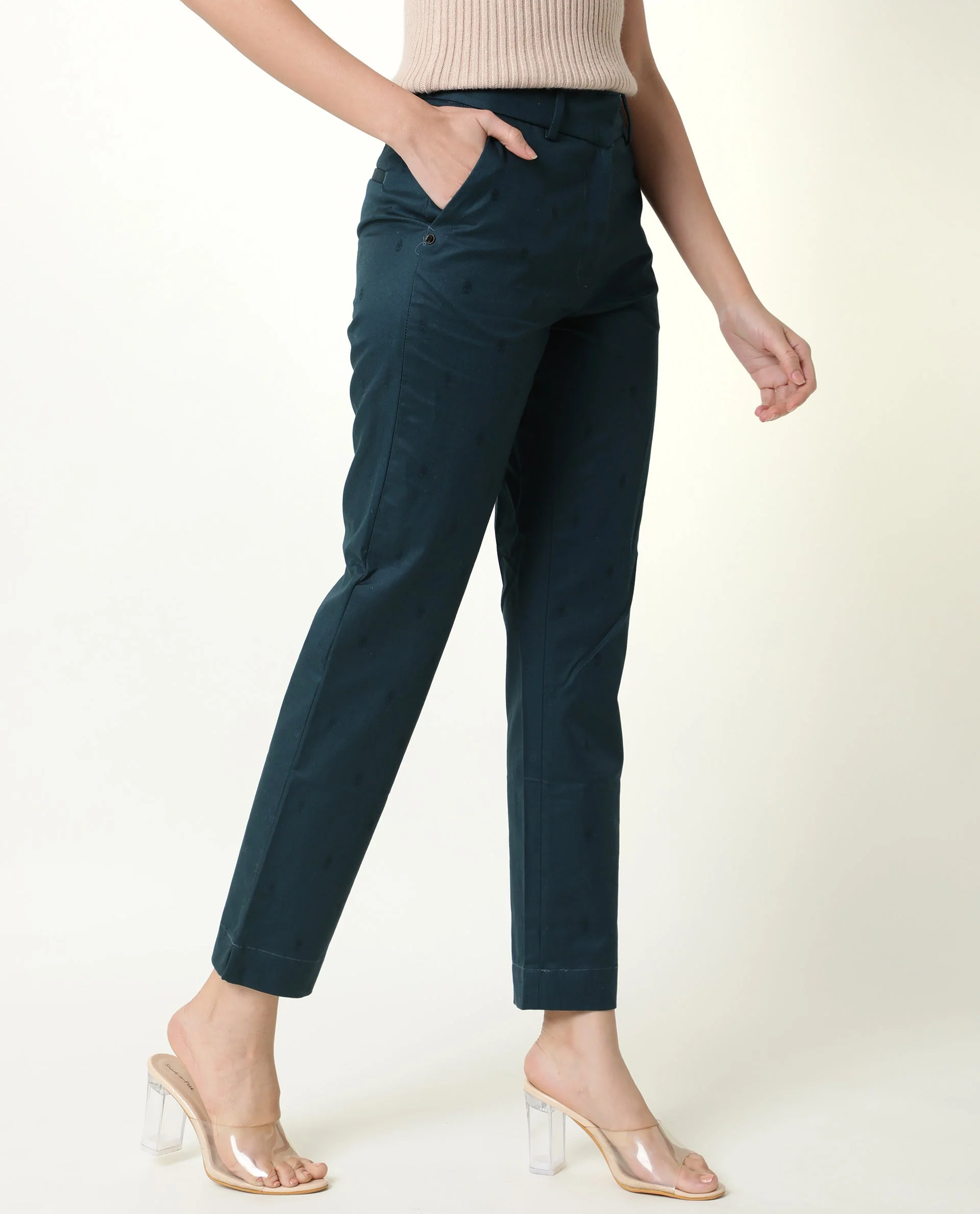 Rareism Women's Odyssey Petrol Viscose Plain Ankle Length Tailored Trouser - Image 5