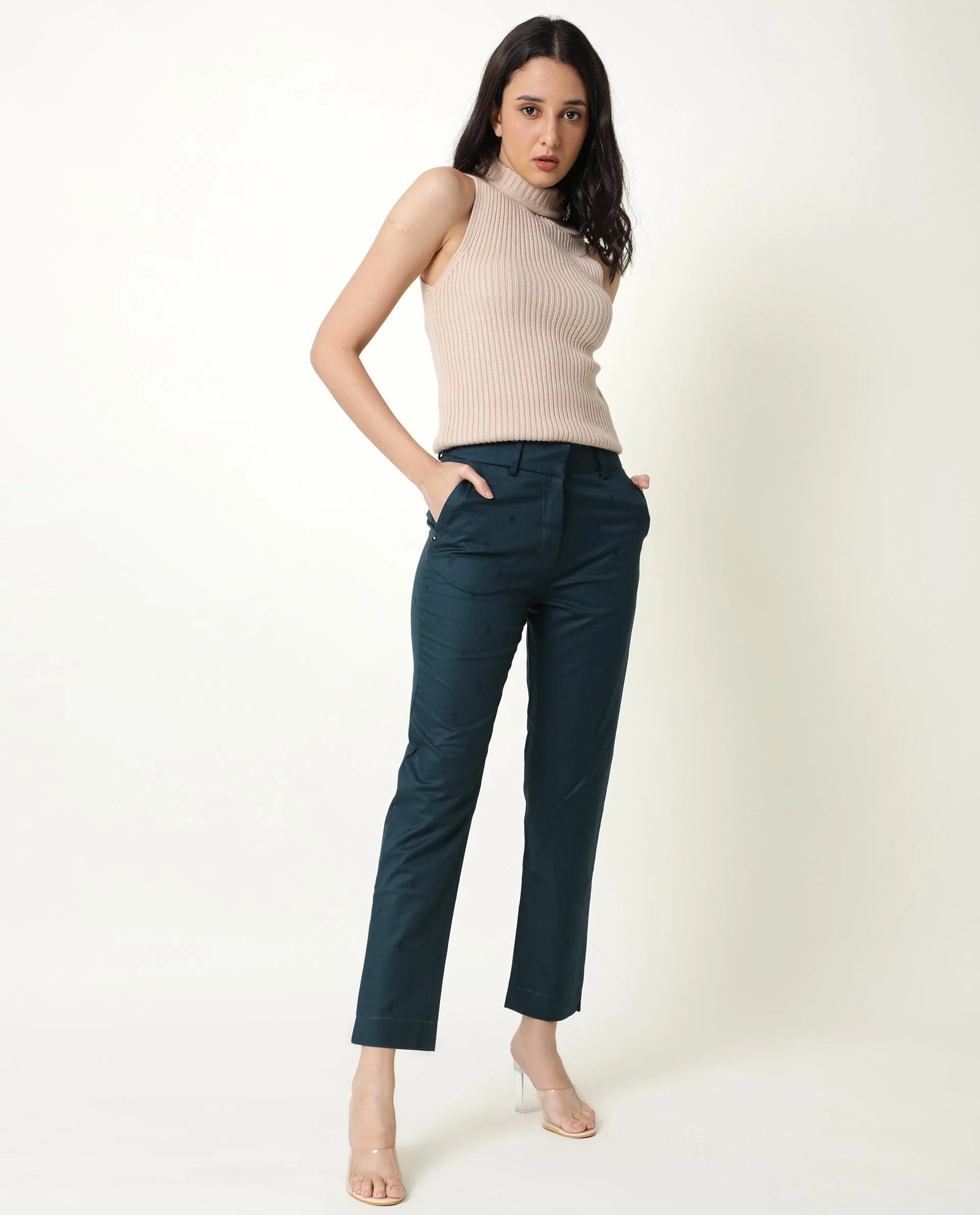 Rareism Women's Odyssey Petrol Viscose Plain Ankle Length Tailored Trouser - Image 6