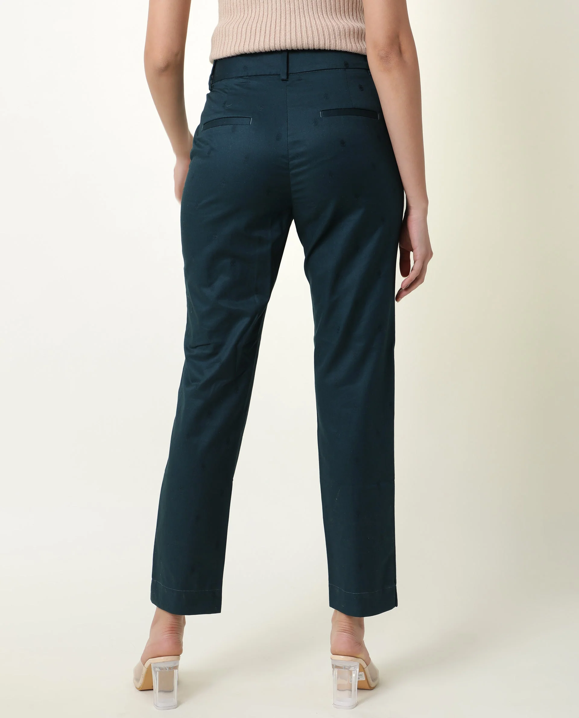 Rareism Women's Odyssey Petrol Viscose Plain Ankle Length Tailored Trouser - Image 8