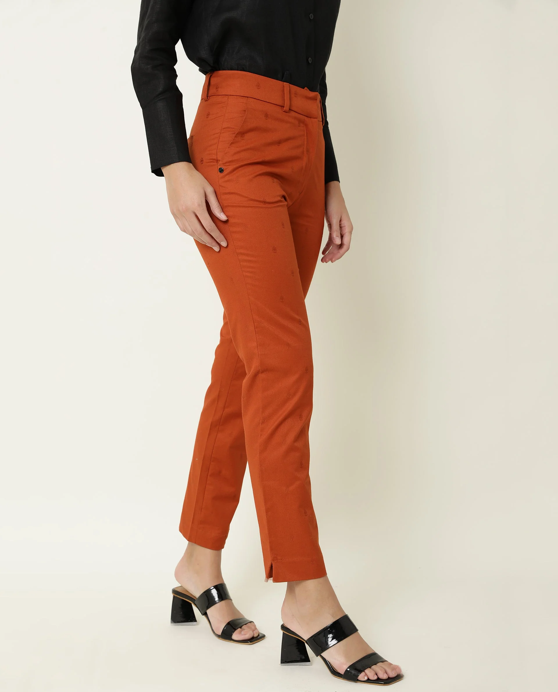 Rareism Women's Odyssey Brown Viscose Plain Ankle Length Tailored Trouser - Image 2