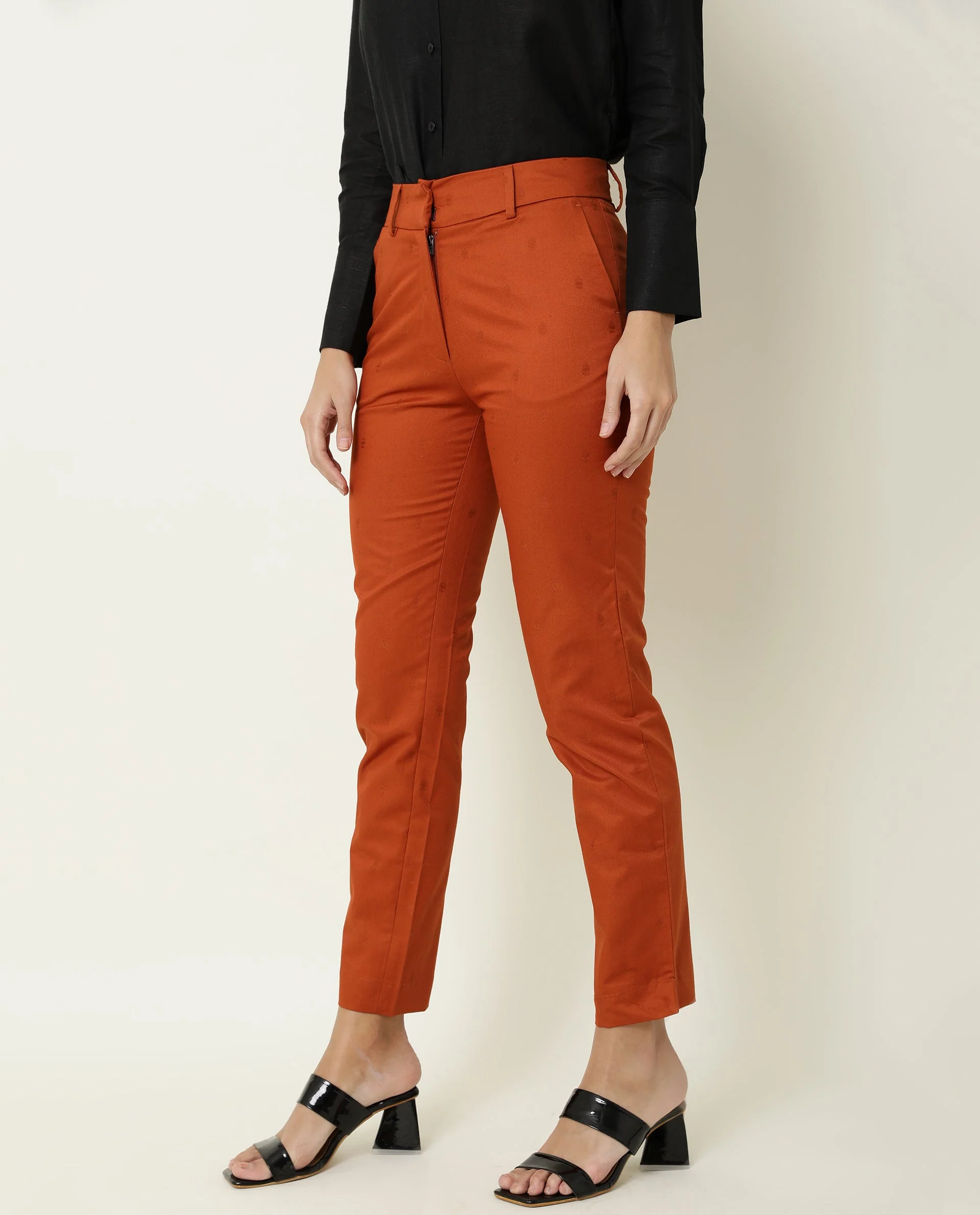 Rareism Women's Odyssey Brown Viscose Plain Ankle Length Tailored Trouser - Image 4