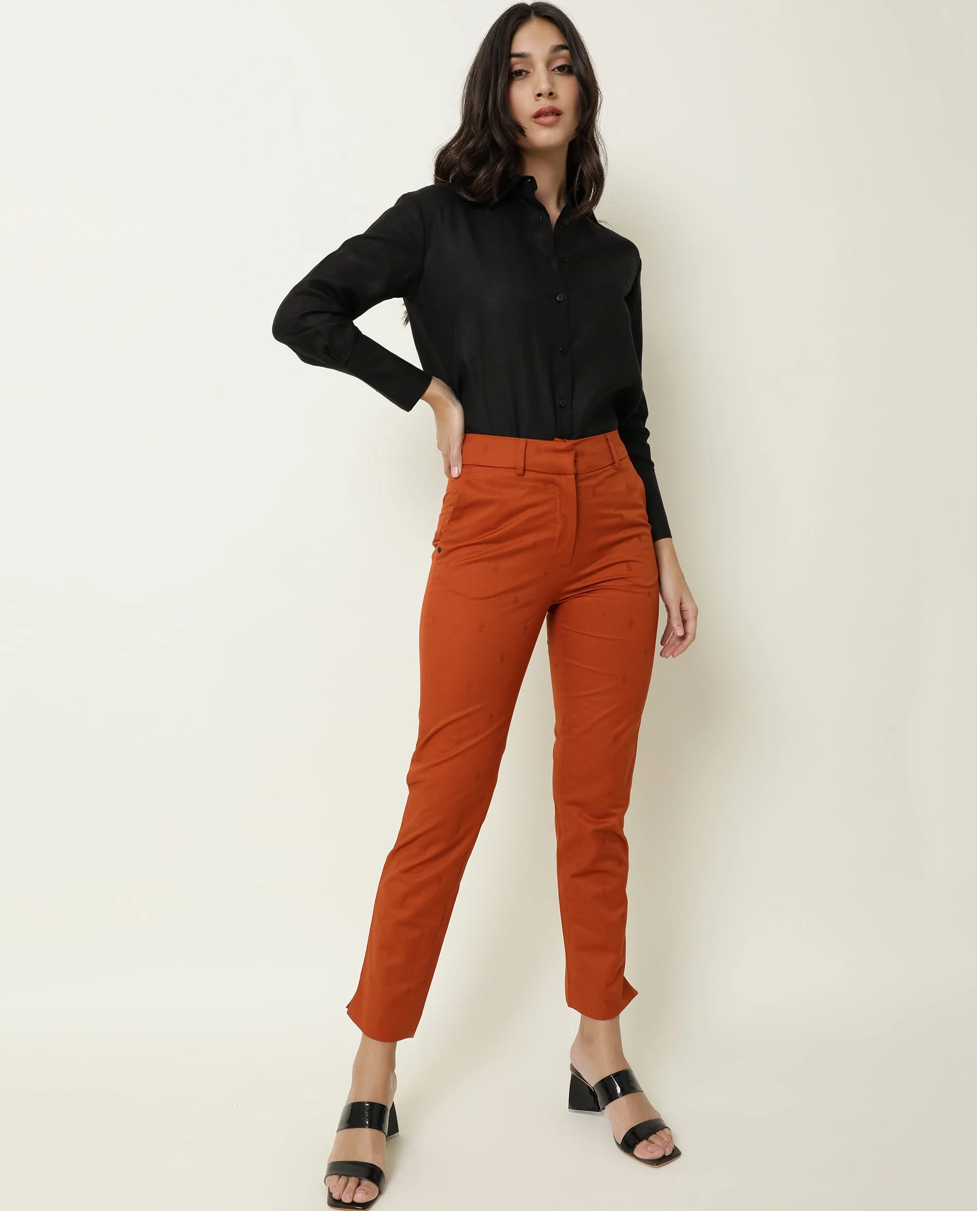 Rareism Women's Odyssey Brown Viscose Plain Ankle Length Tailored Trouser - Image 5