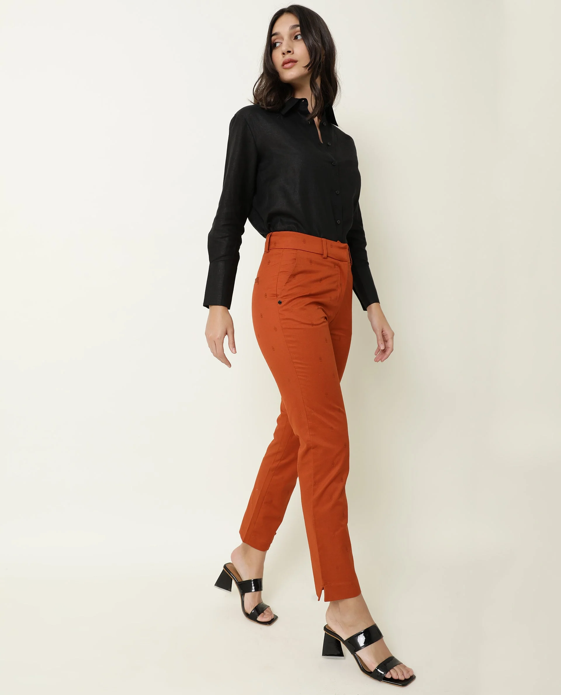Rareism Women's Odyssey Brown Viscose Plain Ankle Length Tailored Trouser - Image 6