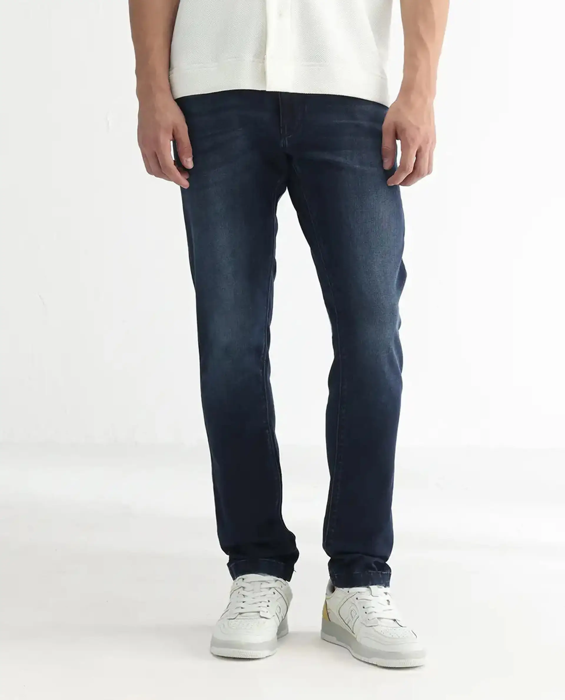Rare Rabbit Men's Oeko Navy Cotton Plain Hawk Slim Fit Jeans - Image 10