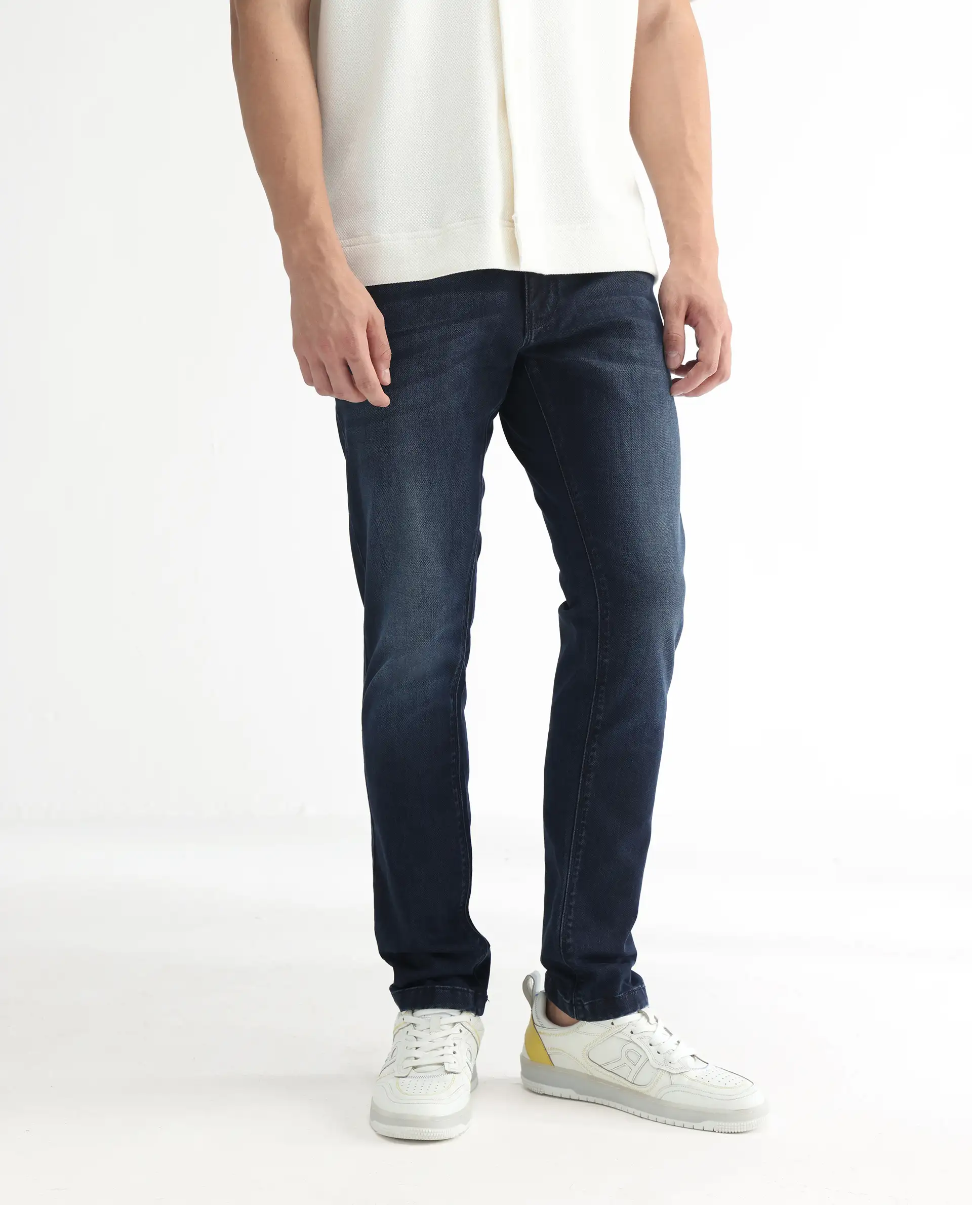 Rare Rabbit Men's Oeko Navy Cotton Plain Hawk Slim Fit Jeans - Image 2