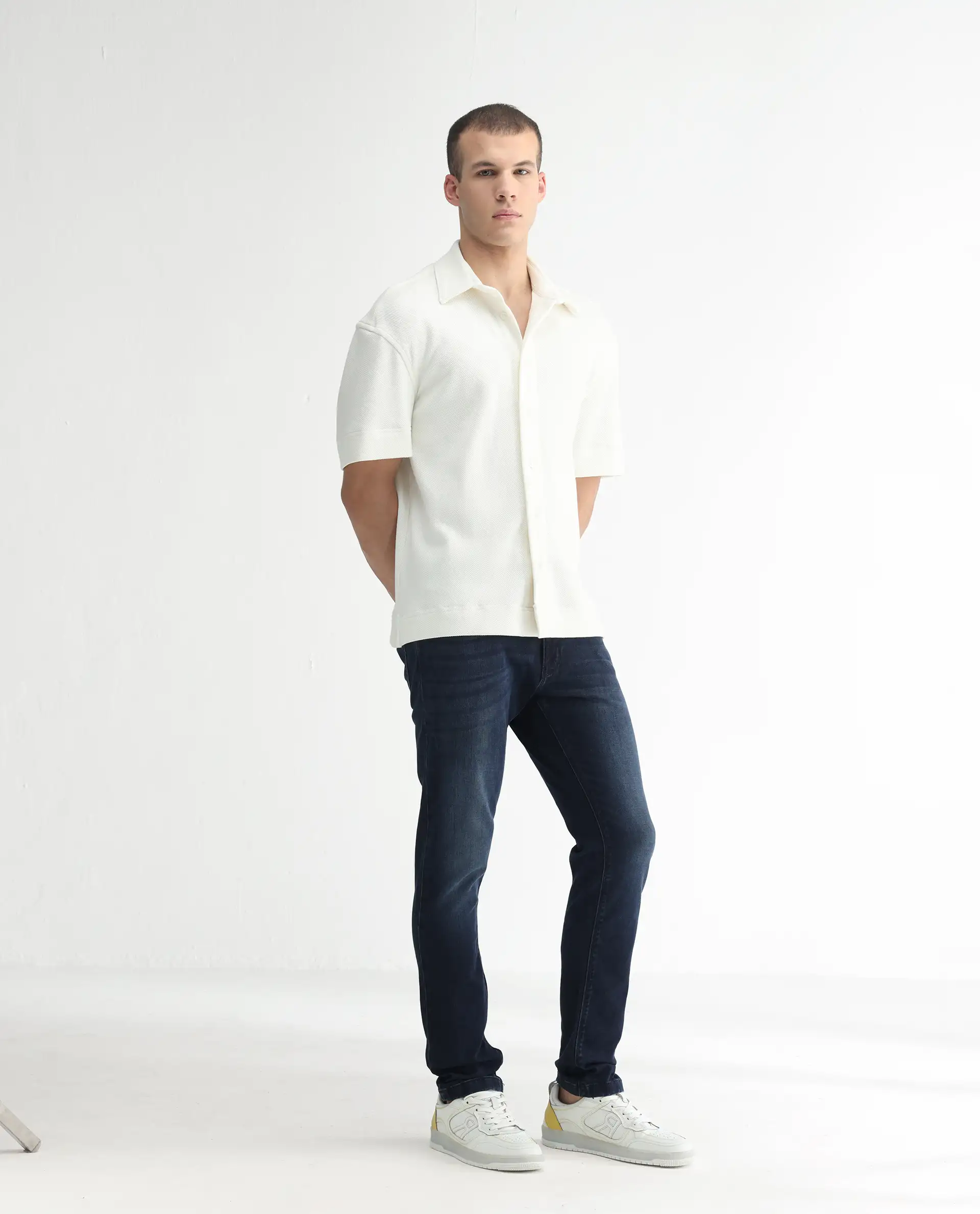 Rare Rabbit Men's Oeko Navy Cotton Plain Hawk Slim Fit Jeans - Image 5