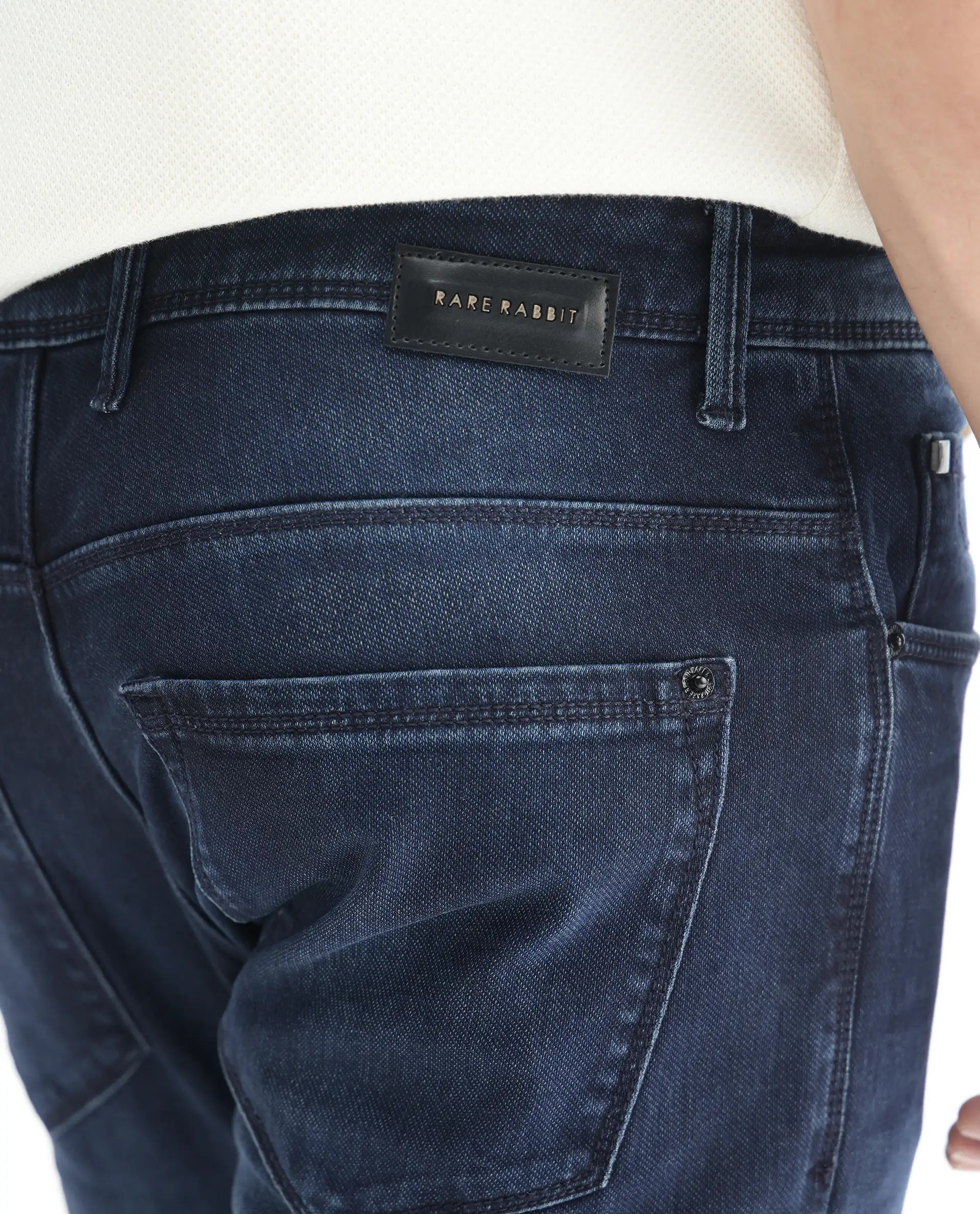 Rare Rabbit Men's Oeko Navy Cotton Plain Hawk Slim Fit Jeans - Image 8