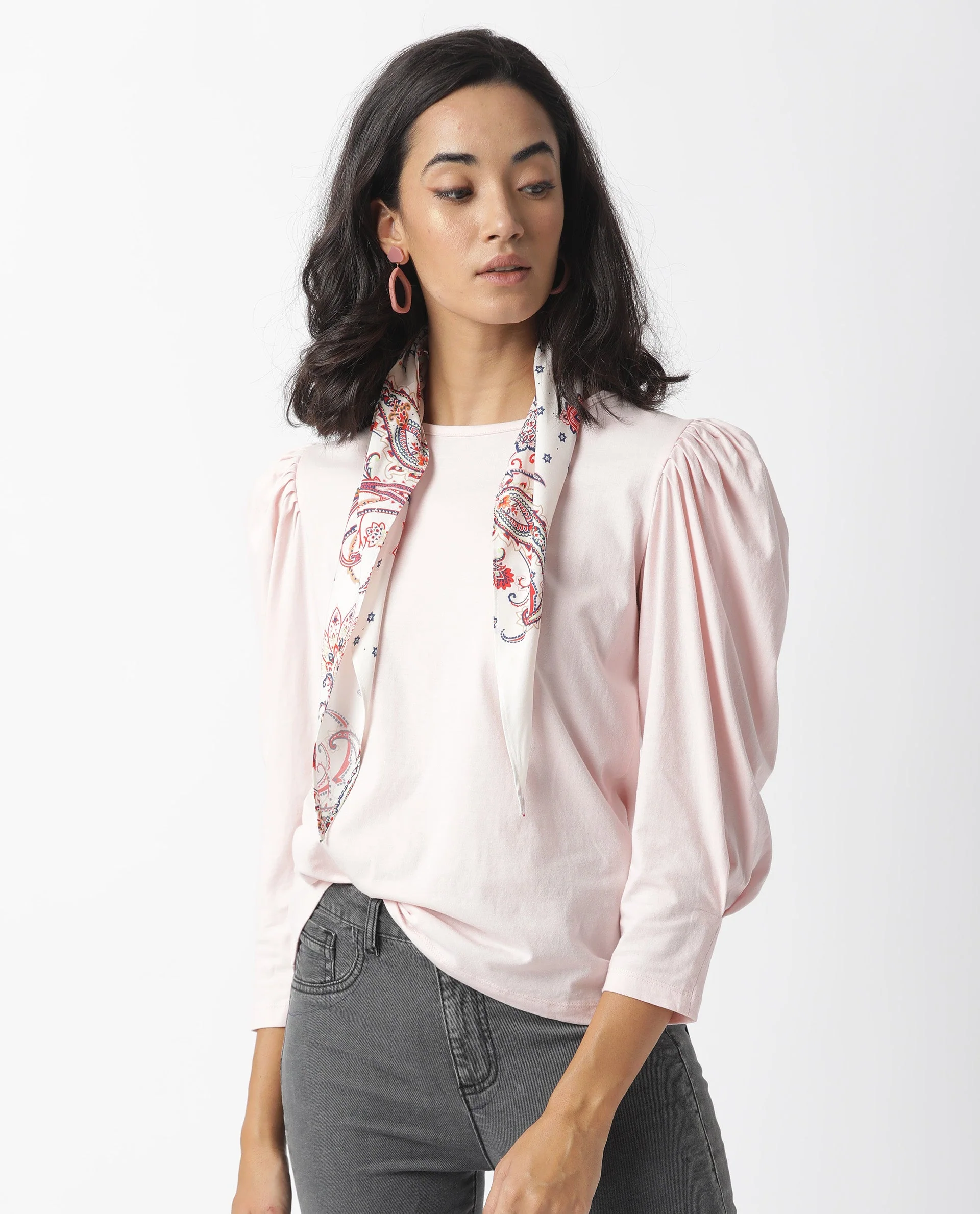 Rareism Women's Ballerina Pink Crew Neck Plain Knee Length Regular Fit Top