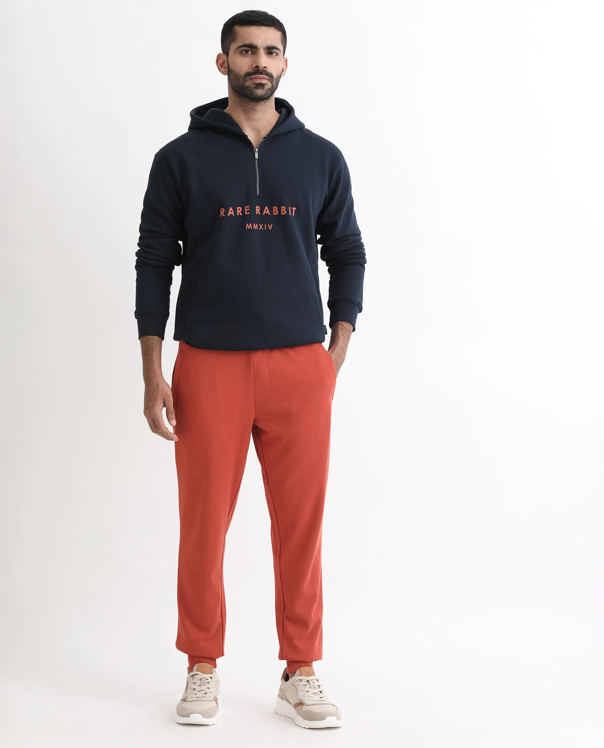 Rare Rabbit Men's Ogano Rust Cotton Plain Regular Fit Joggers - Image 2