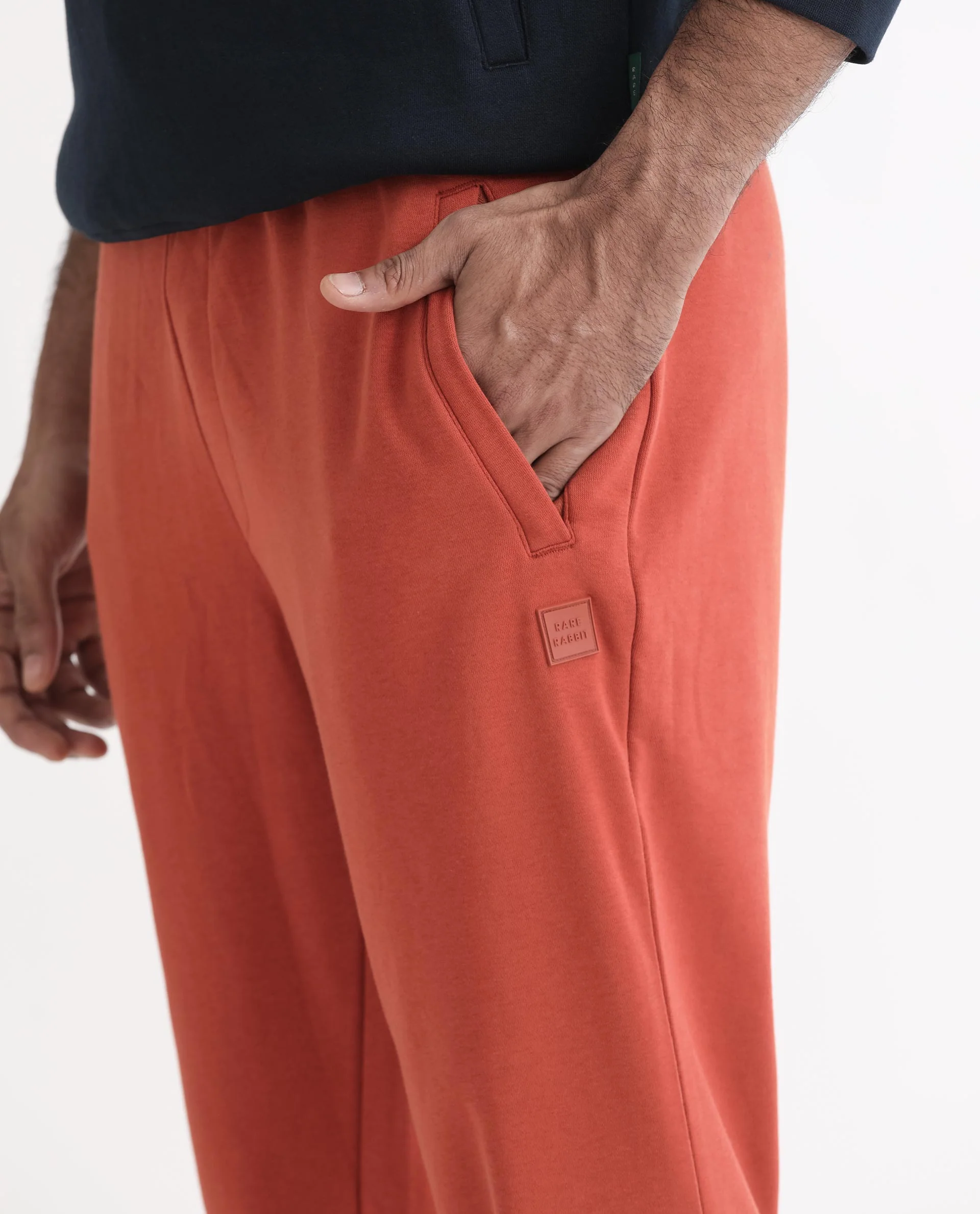 Rare Rabbit Men's Ogano Rust Cotton Plain Regular Fit Joggers - Image 3