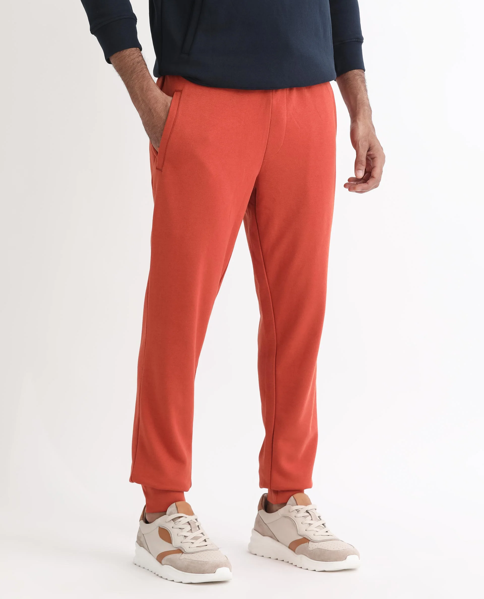 Rare Rabbit Men's Ogano Rust Cotton Plain Regular Fit Joggers - Image 5