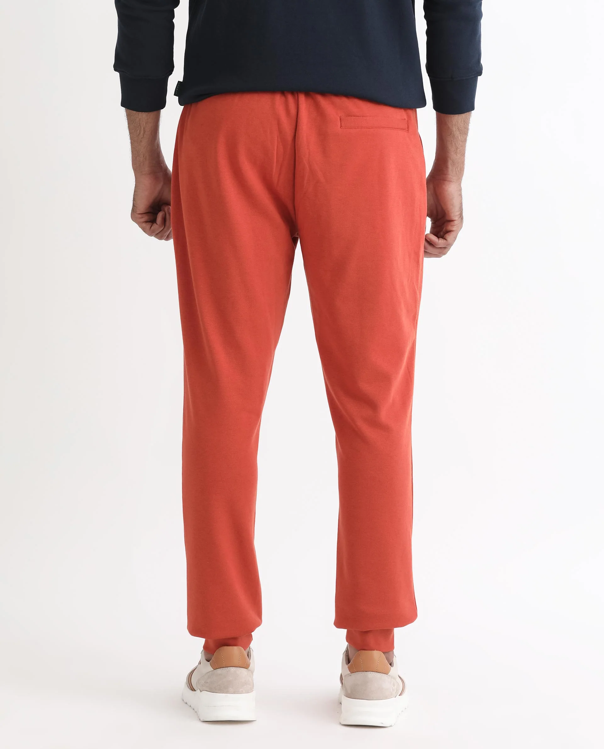 Rare Rabbit Men's Ogano Rust Cotton Plain Regular Fit Joggers - Image 7