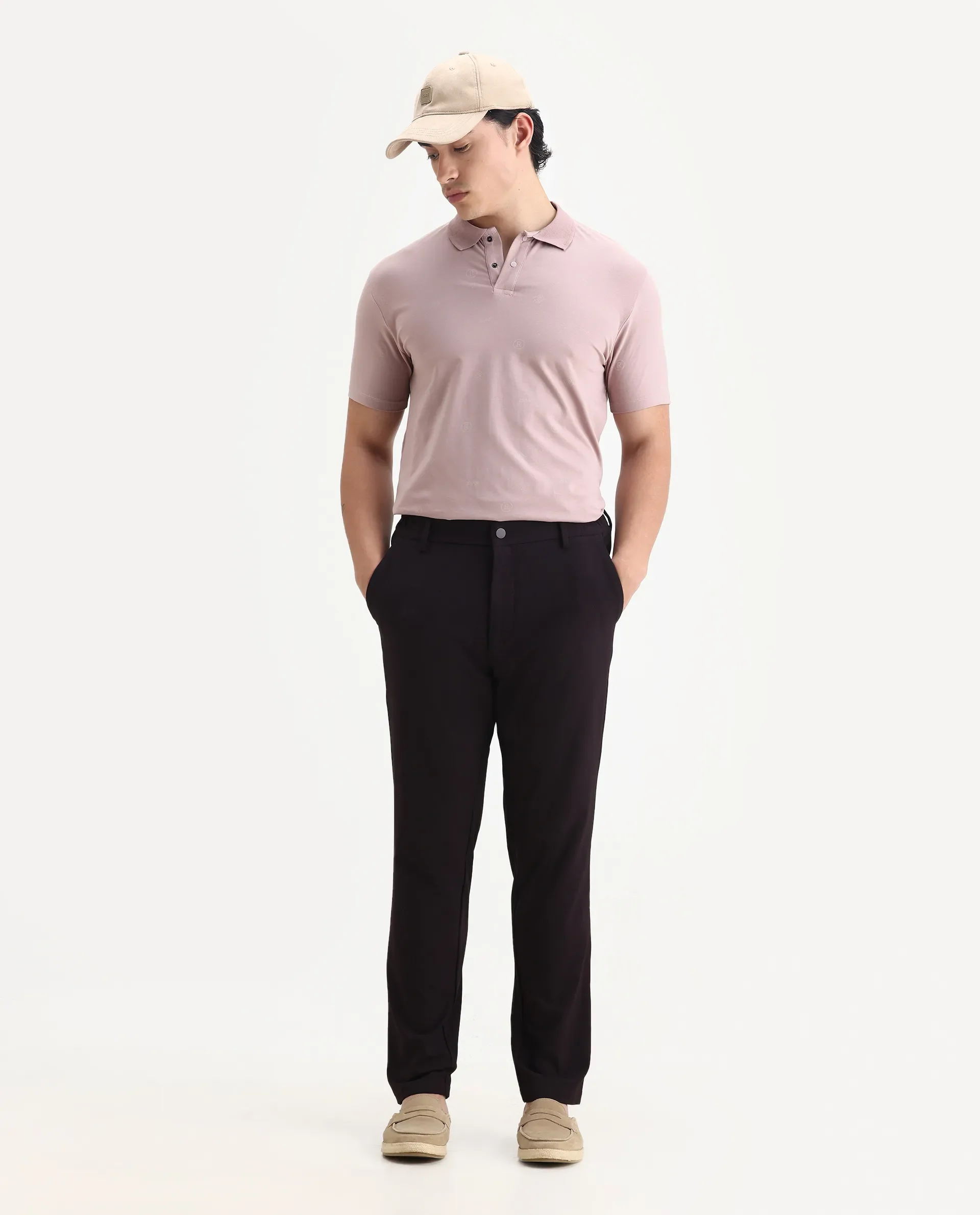 Rare Rabbit Men's Ogram Dusky Pink Cotton Monogram Print Regular Fit Half Sleeve Polo - Image 2