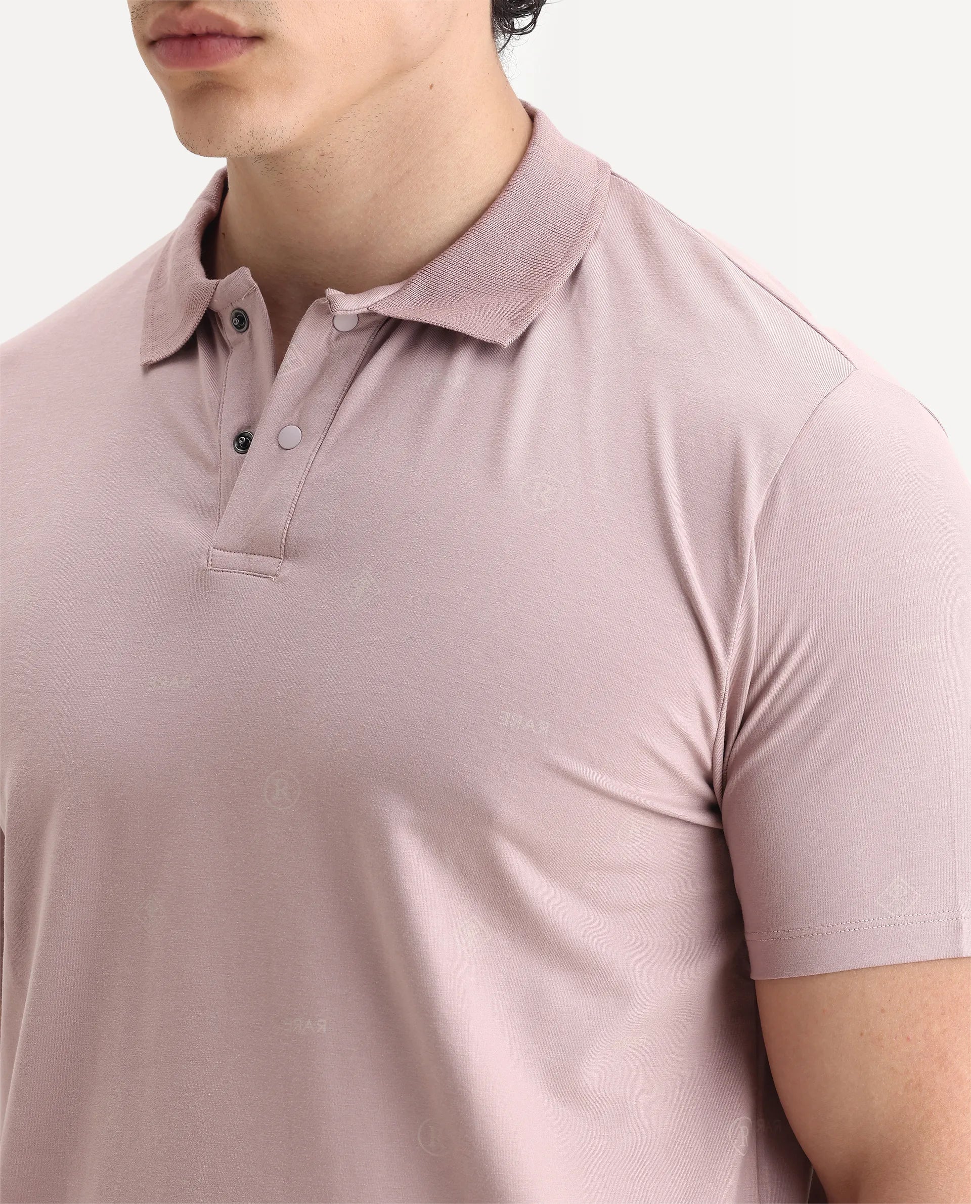 Rare Rabbit Men's Ogram Dusky Pink Cotton Monogram Print Regular Fit Half Sleeve Polo - Image 3