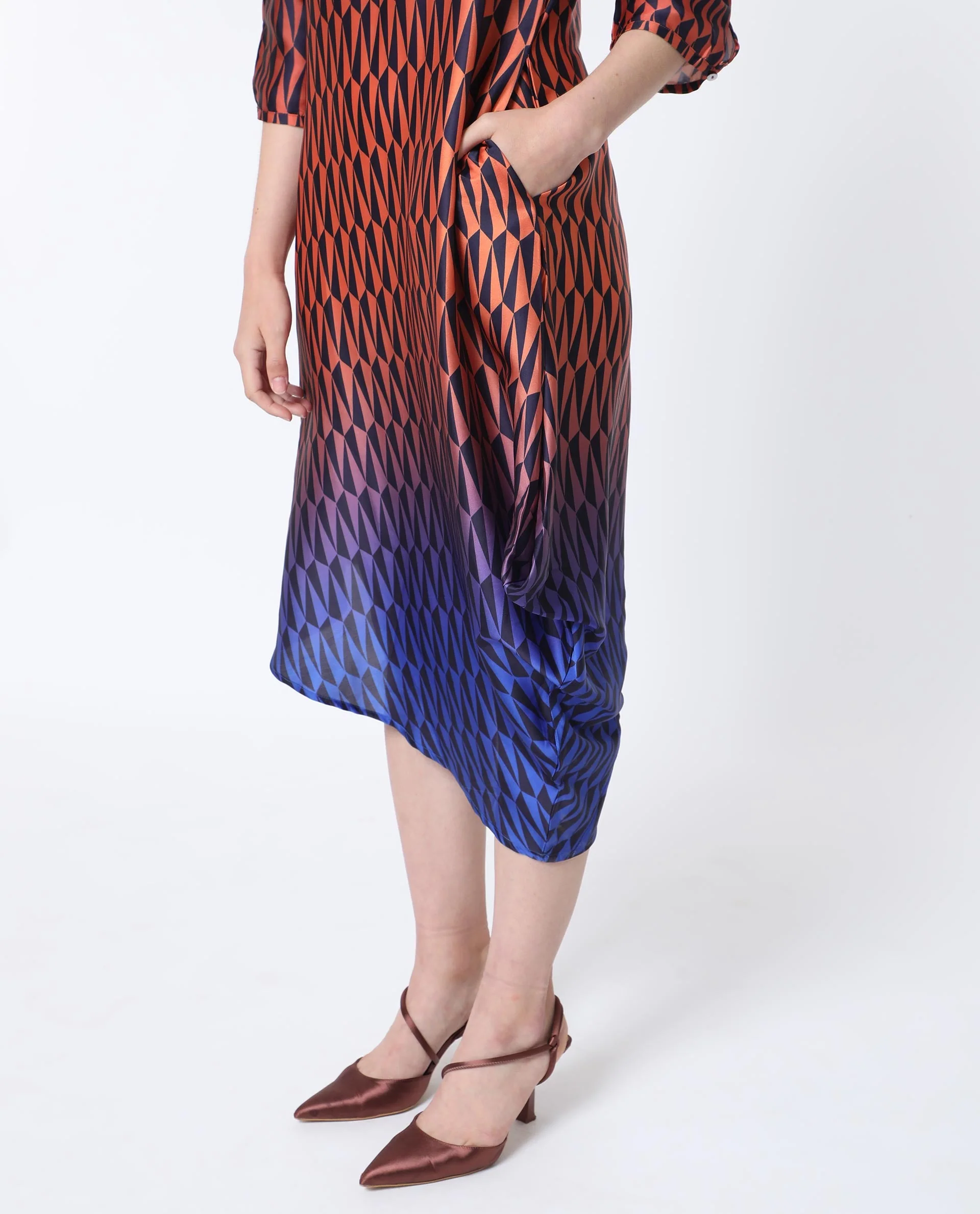 Rareism Women's Ohren Multi Polyester High Neck Geometric Print Midi Relaxed Fit Dress - Image 6
