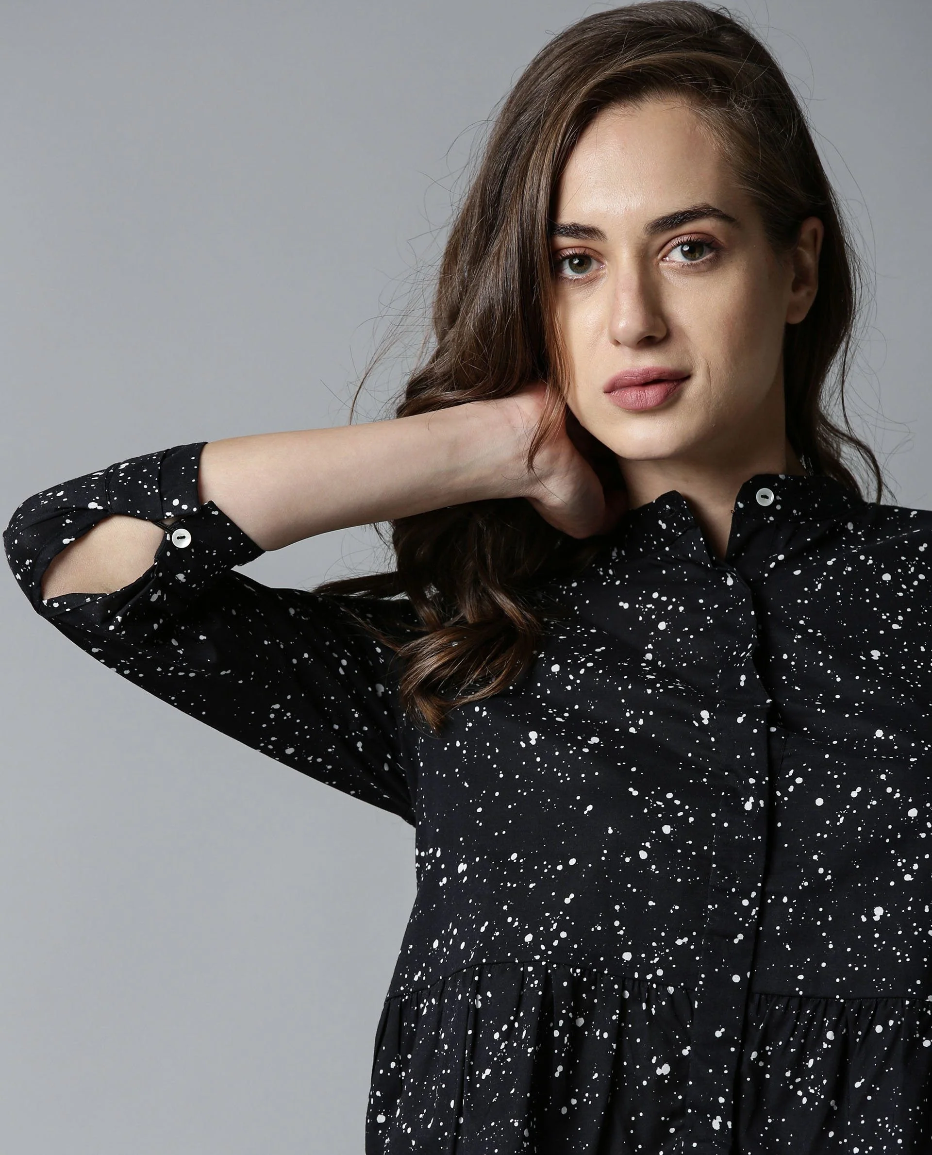 Rareism Women Ola Black Top Full Sleeves Printed - Image 2