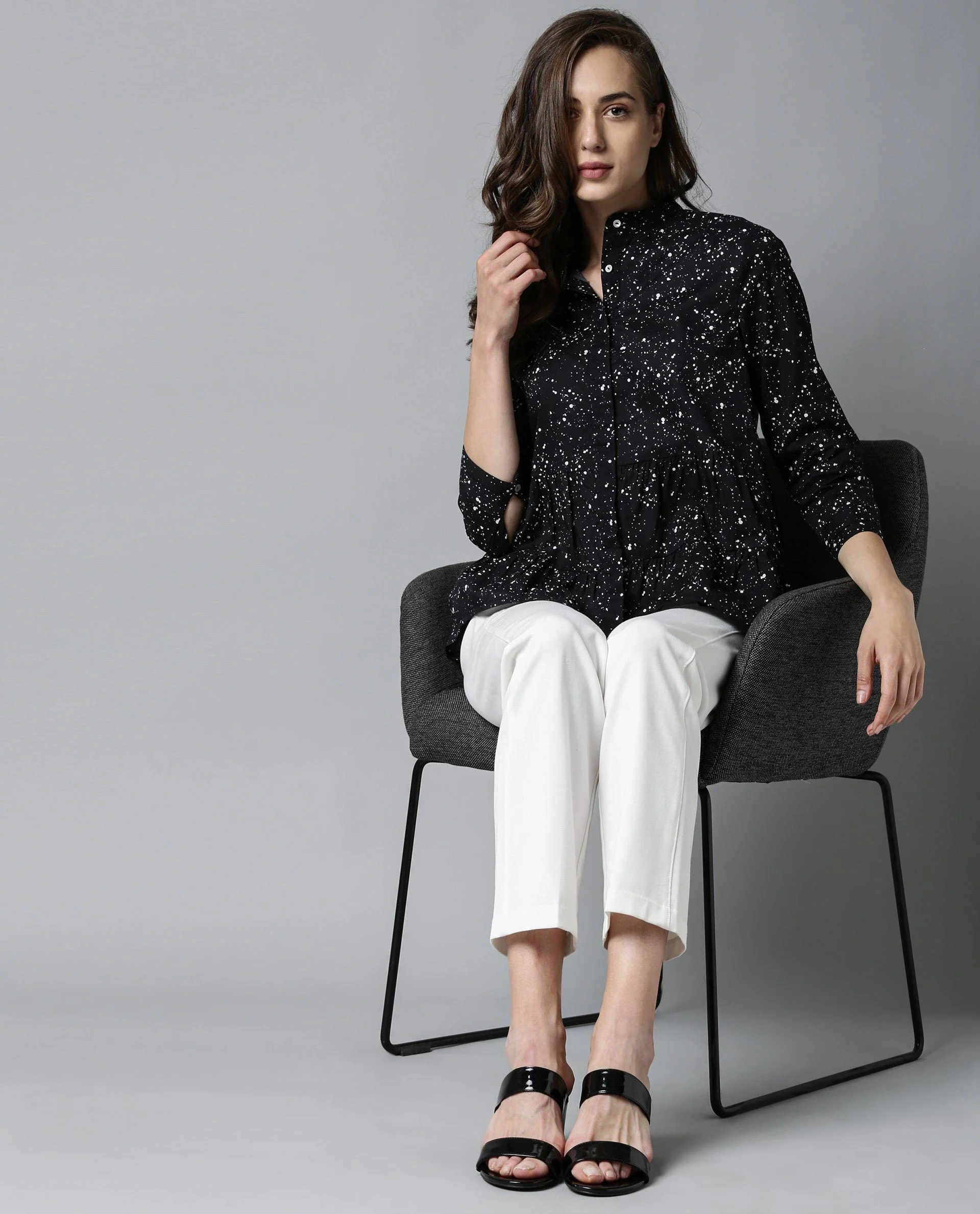Rareism Women Ola Black Top Full Sleeves Printed - Image 3