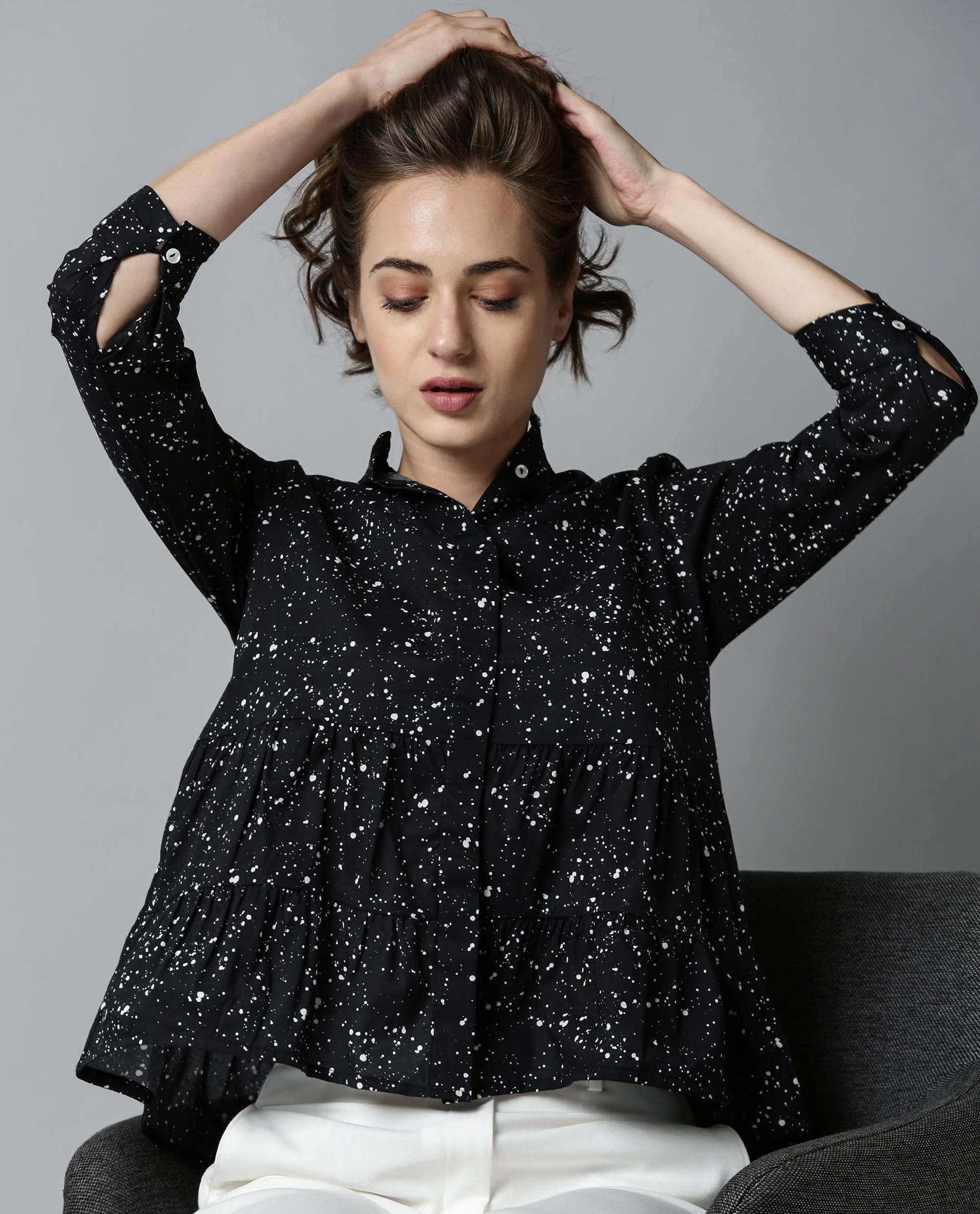 Rareism Women Ola Black Top Full Sleeves Printed - Image 4