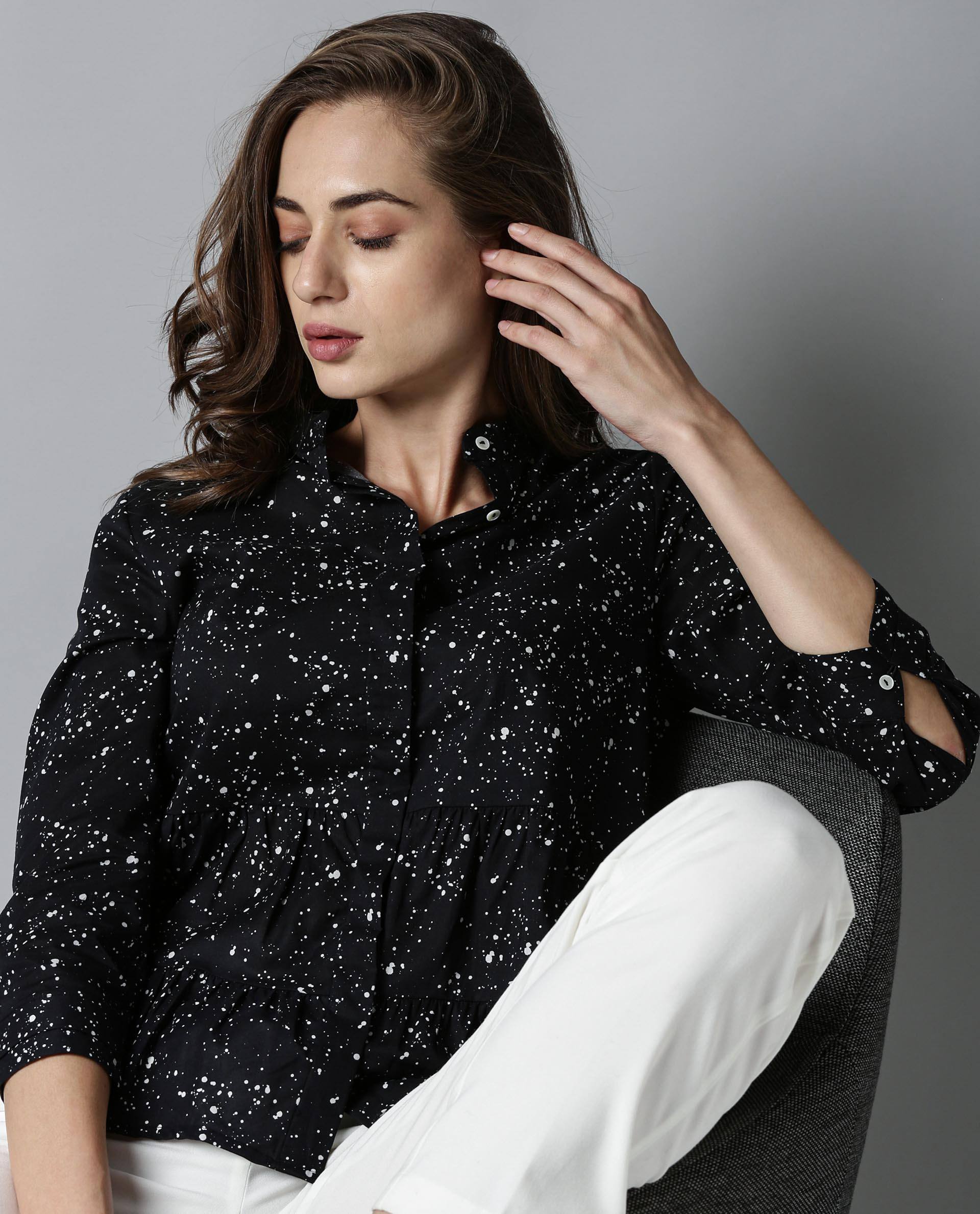 Rareism Women Ola Black Top Full Sleeves Printed - Image 5