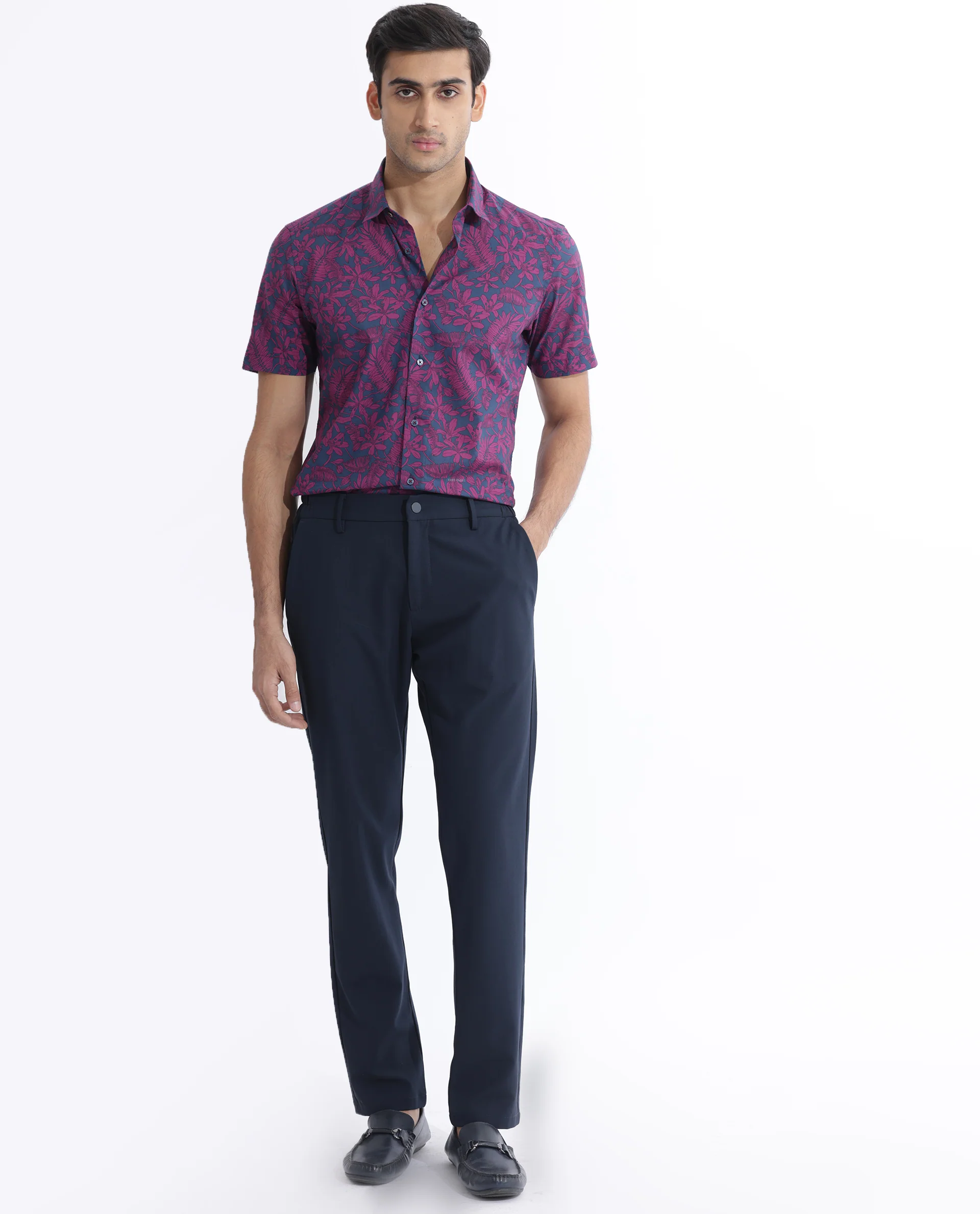 Rare Rabbit Men's Olars Navy Cotton Floral Print Regular Fit Half Sleeve Collared Shirt - Image 2
