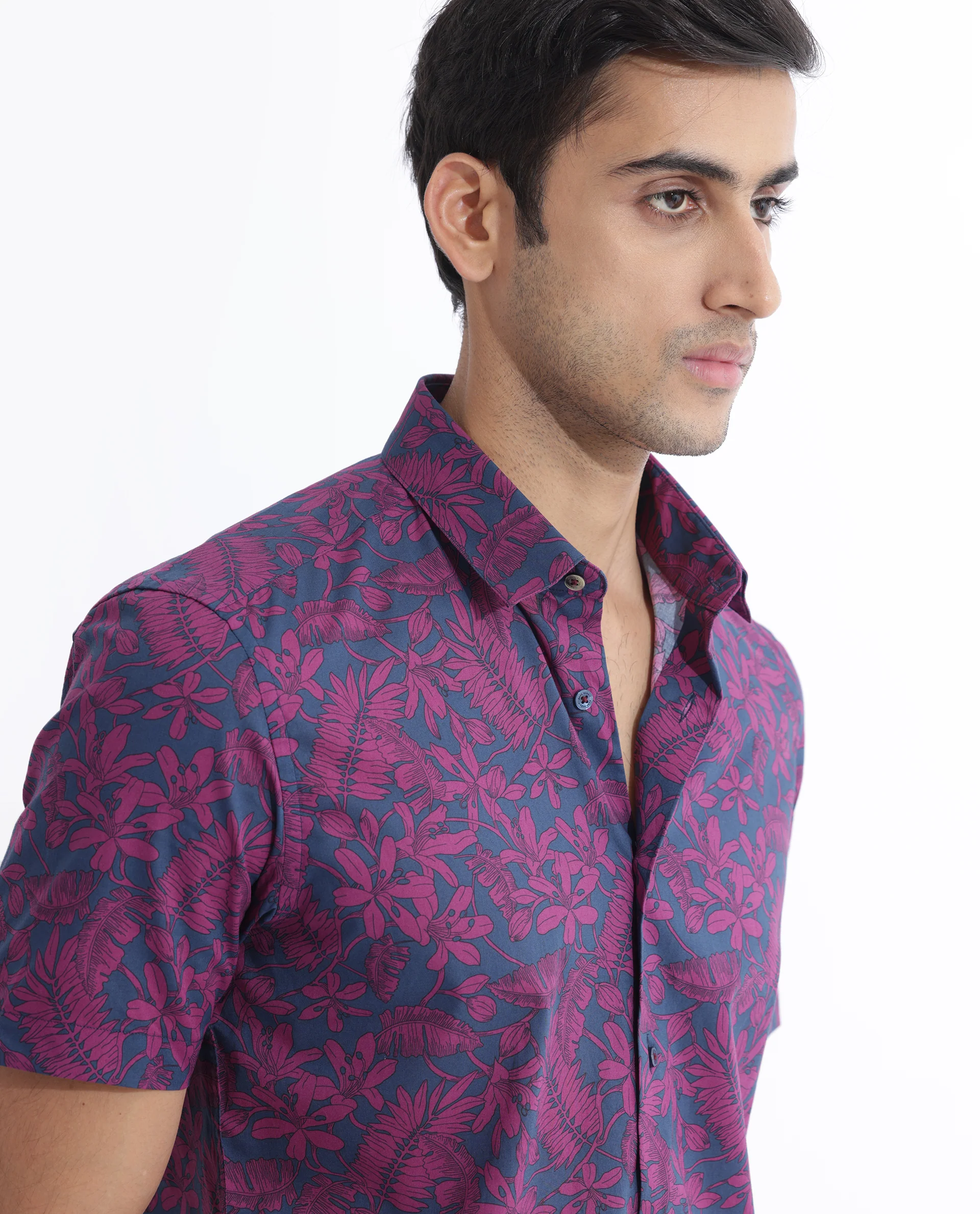 Rare Rabbit Men's Olars Navy Cotton Floral Print Regular Fit Half Sleeve Collared Shirt - Image 6