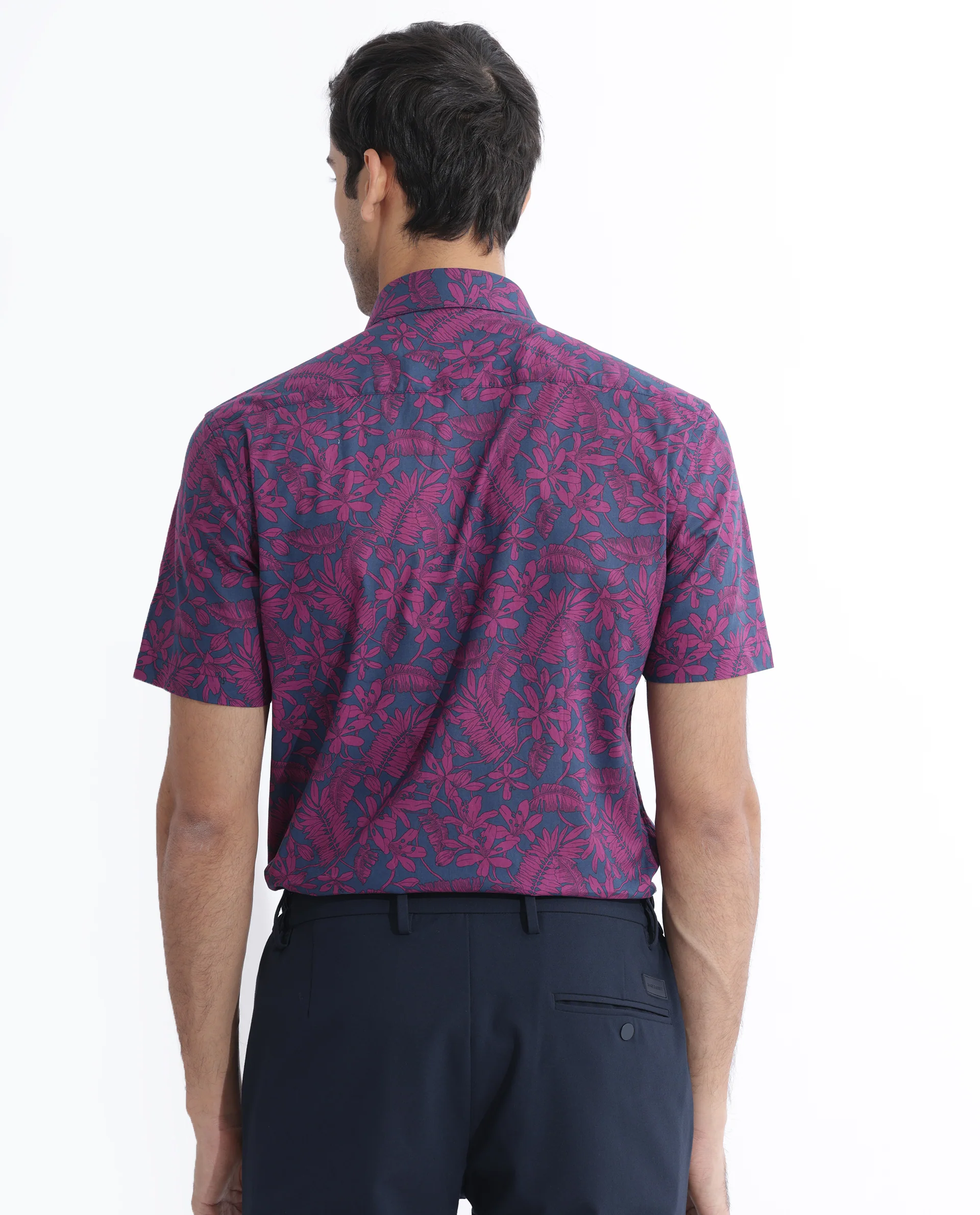 Rare Rabbit Men's Olars Navy Cotton Floral Print Regular Fit Half Sleeve Collared Shirt - Image 7