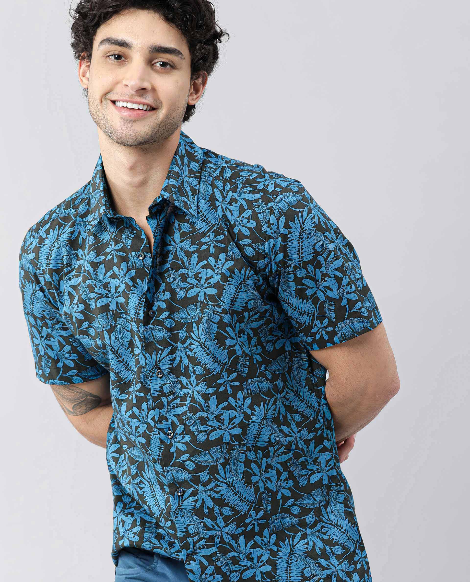 Rare Rabbit Men's Olar Olive Cotton Floral Print Regular Fit Half Sleeve Spread Collar Shirt - Image 10