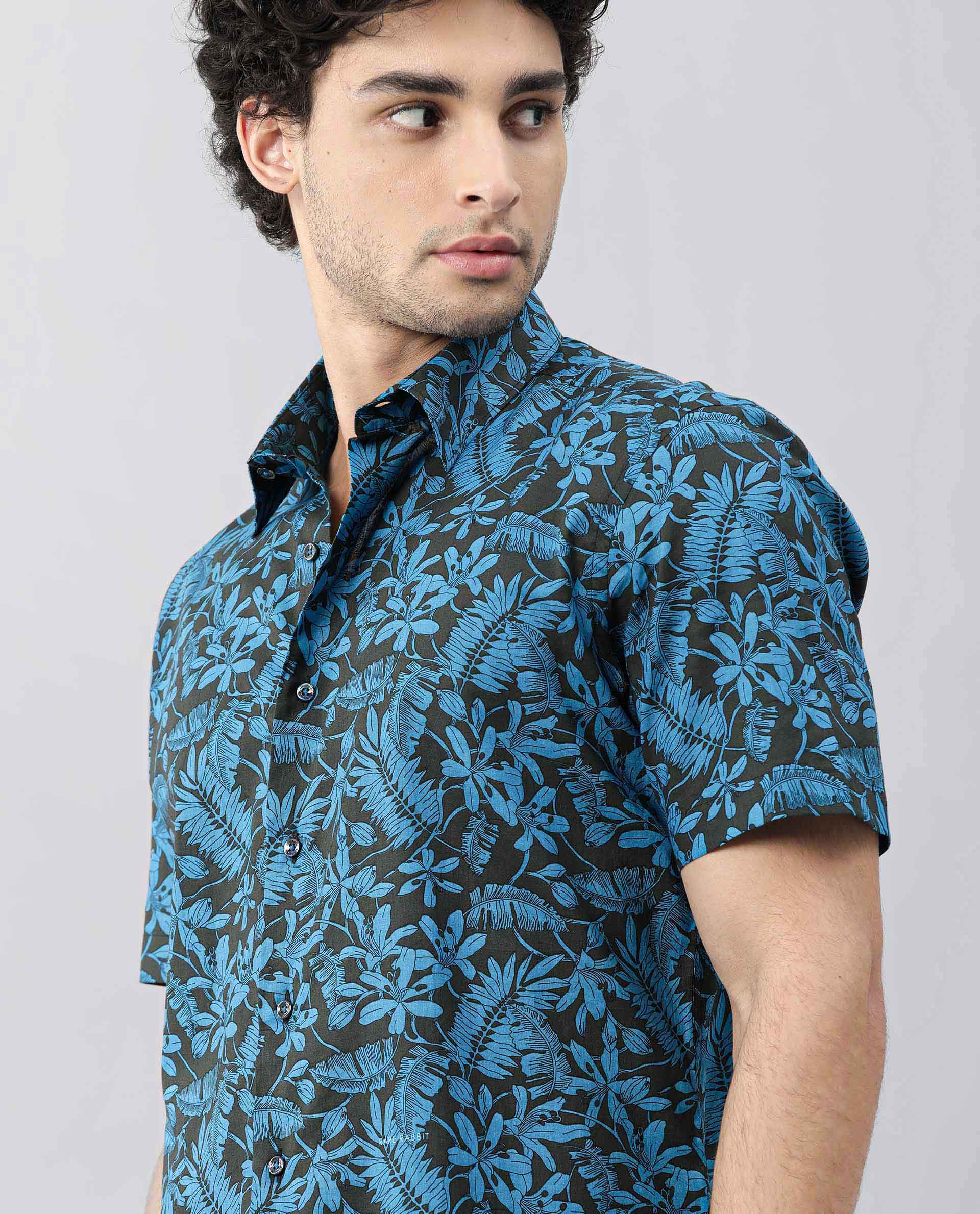 Rare Rabbit Men's Olar Olive Cotton Floral Print Regular Fit Half Sleeve Spread Collar Shirt - Image 11