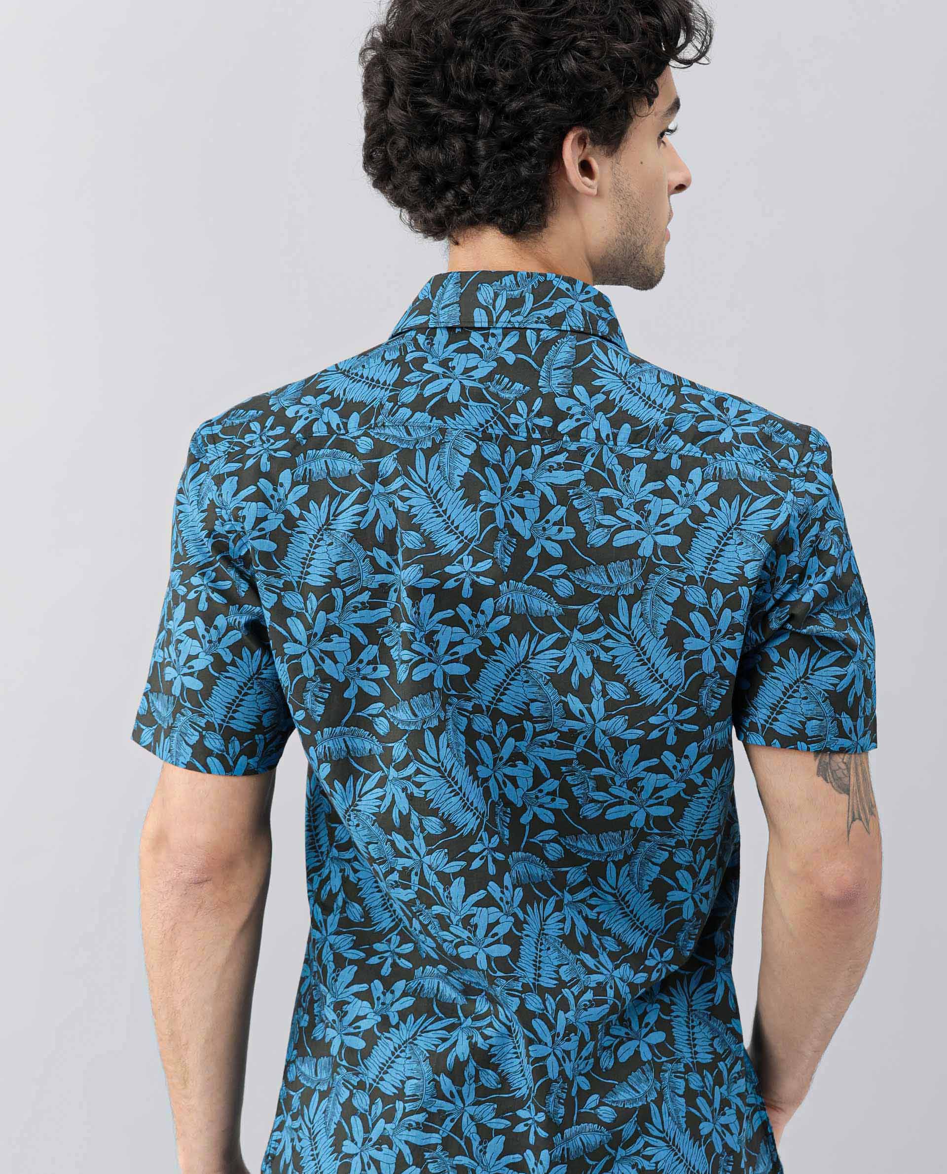 Rare Rabbit Men's Olar Olive Cotton Floral Print Regular Fit Half Sleeve Spread Collar Shirt - Image 12