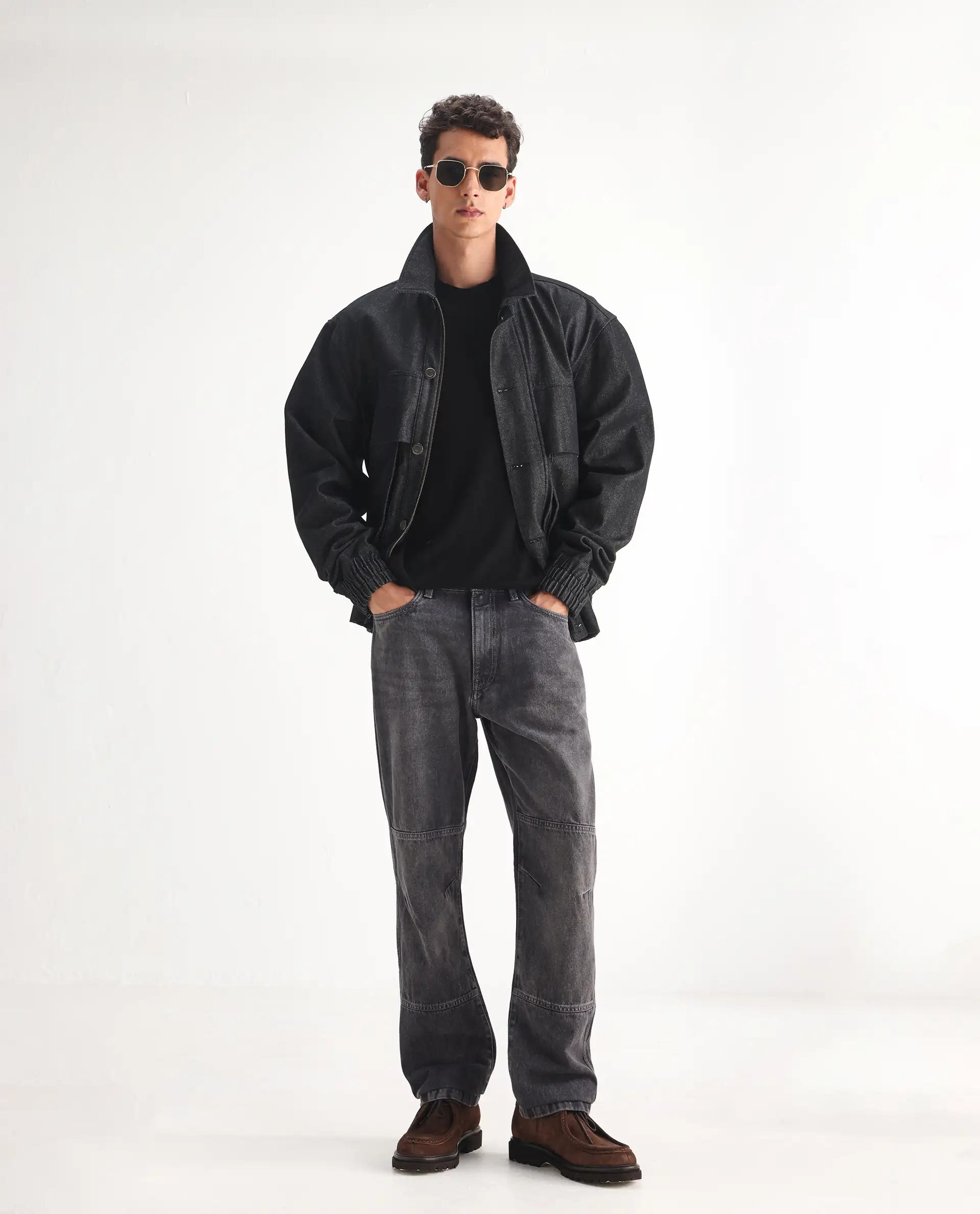 Rare Rabbit Men's Oleg Dark Grey Cotton Plain Morris Regular Fit Jeans