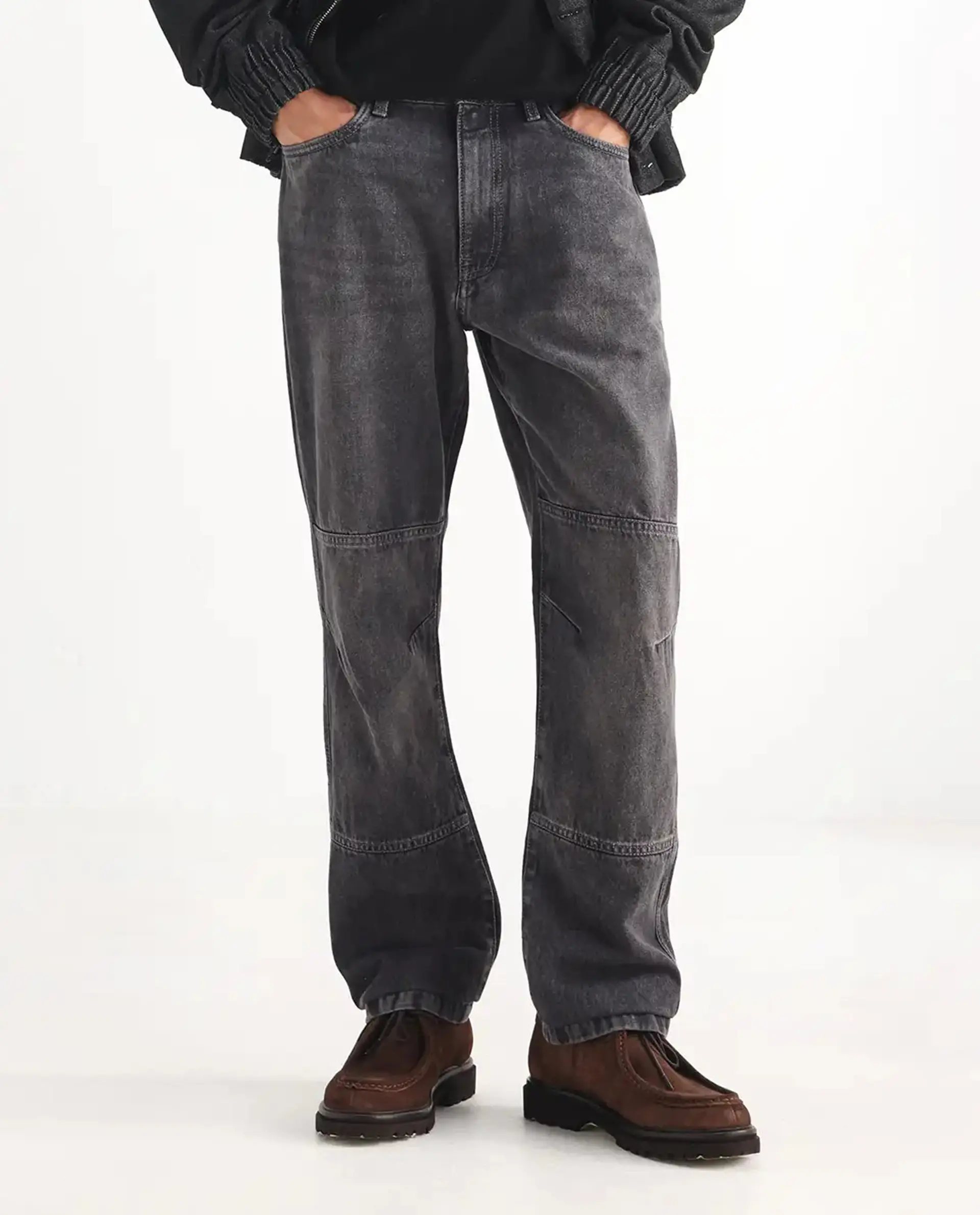 Rare Rabbit Men's Oleg Dark Grey Cotton Plain Morris Regular Fit Jeans - Image 10